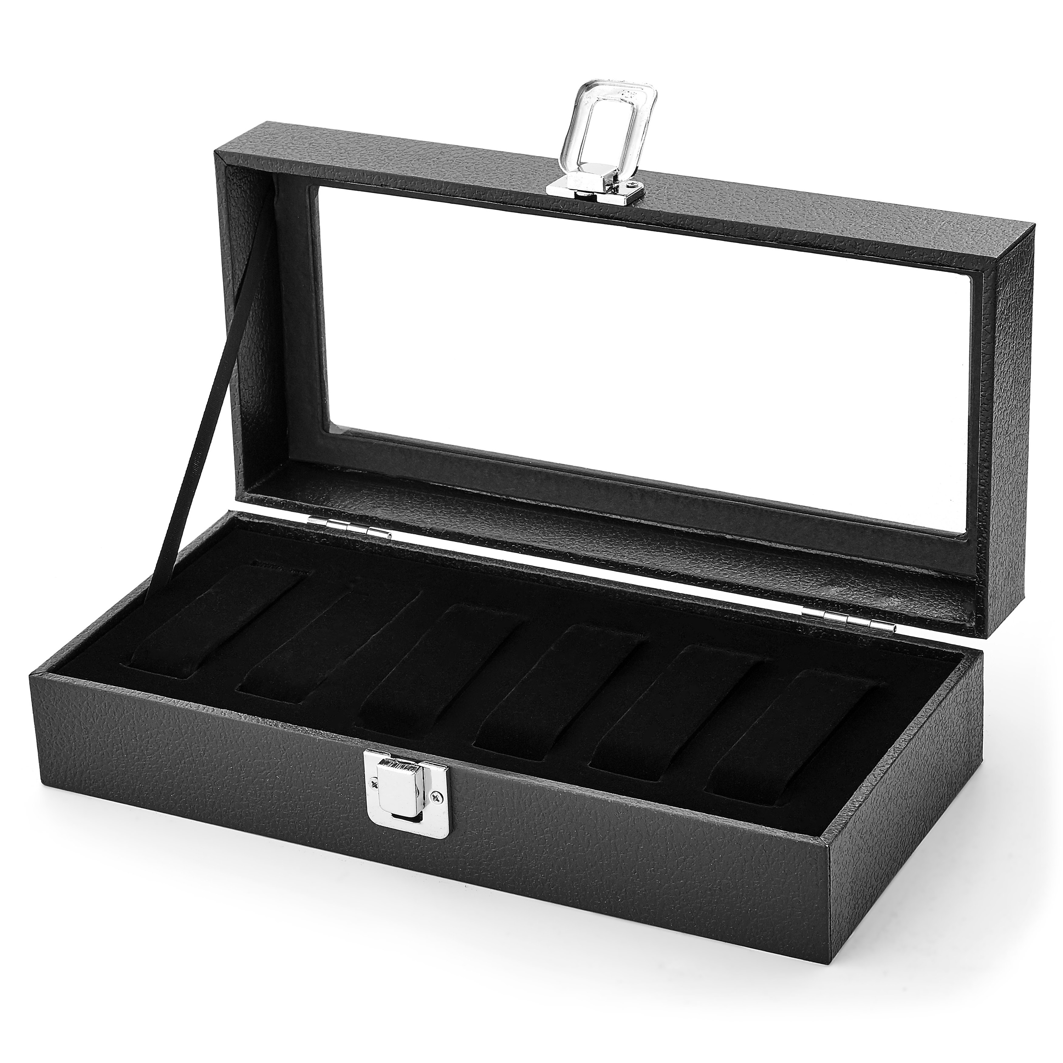 Black Faux Leather Watch Case - 6 Watches - 2