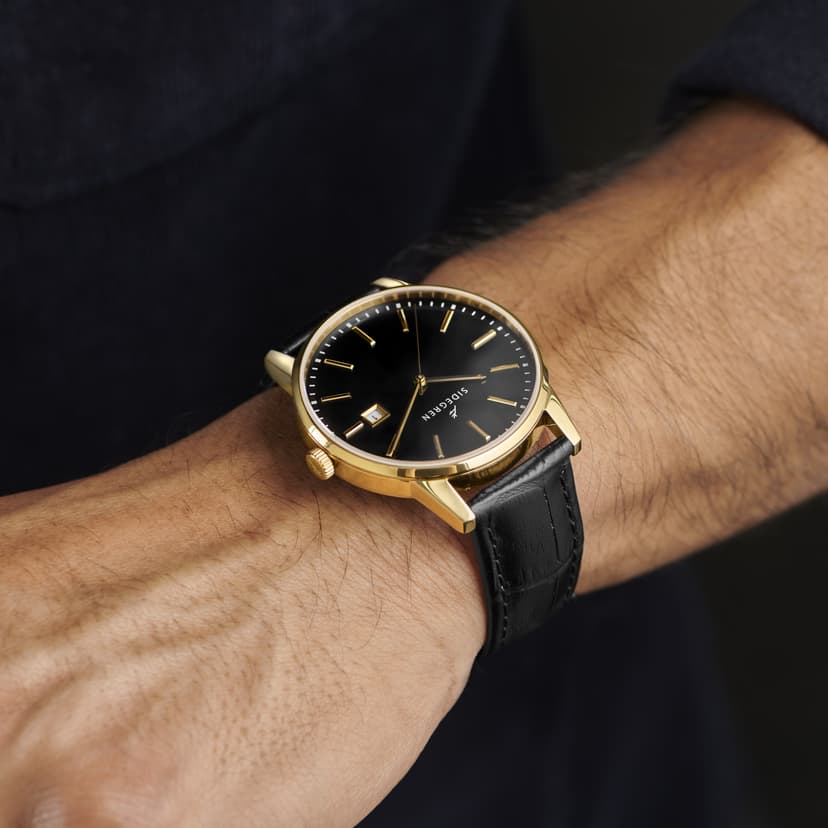 Patriarch Gold Tone Dress Watch With Black Dial Black Leather Strap Patriarch Gold Tone Dress Watch With Black Dial Black Leather Strap