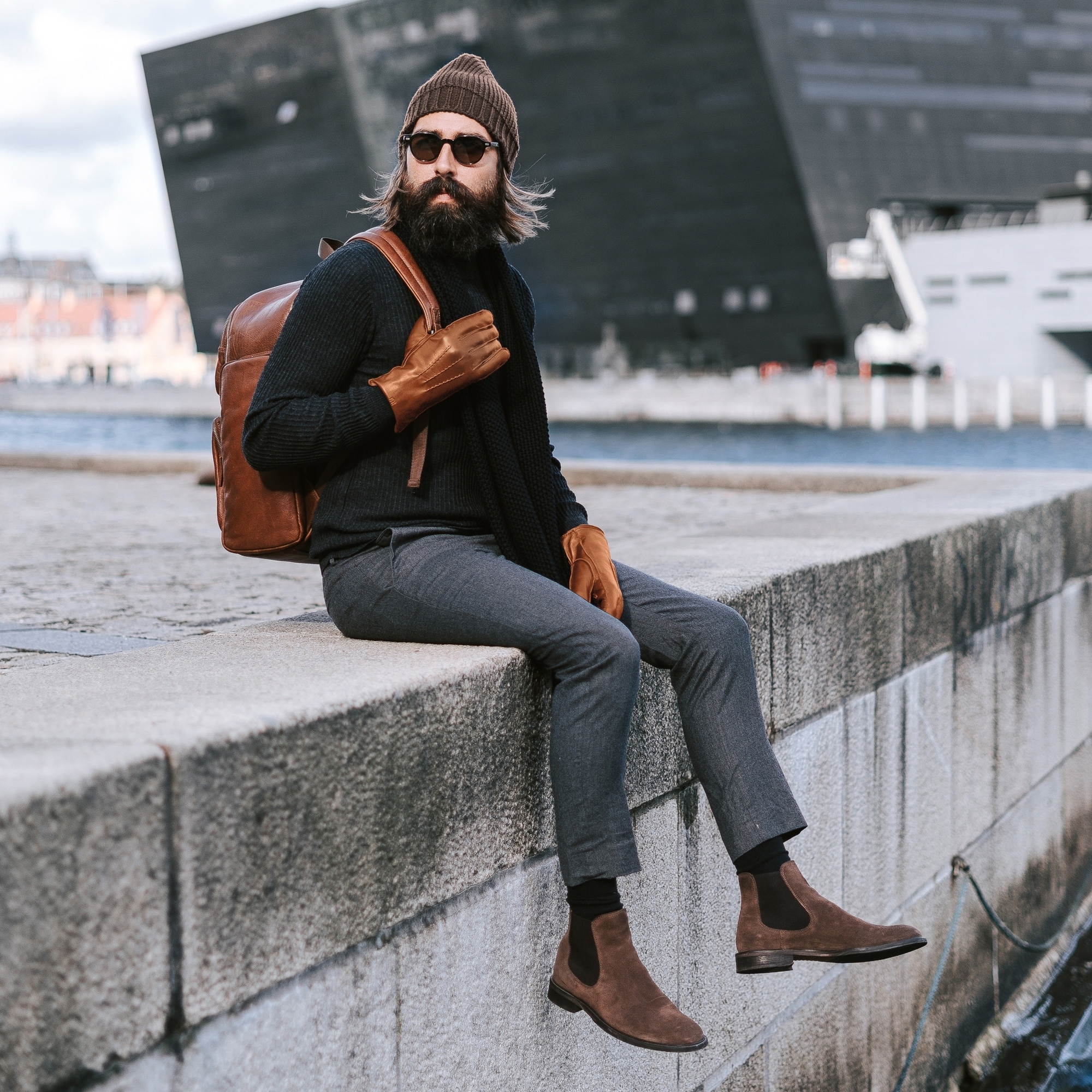 Cuffed Tan Perforated Touchscreen Compatible Sheep leather Gloves - 5