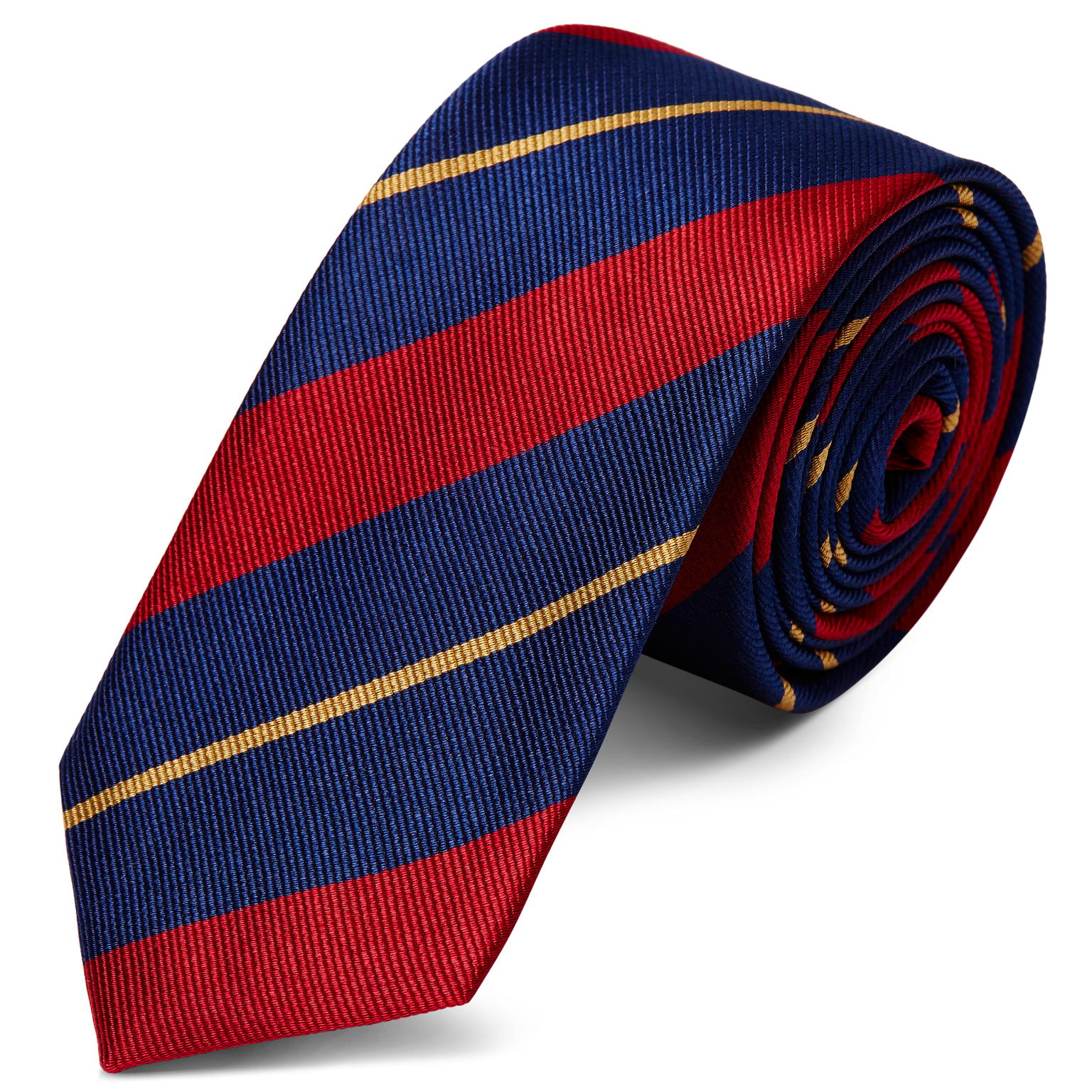 Rot & Gold Gestreifte Marineblaue Seidenkrawatte 6cm Rot & Gold Gestreifte Marineblaue Seidenkrawatte 6cm