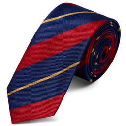 Navy Blue, Red & Gold Striped Navy Silk Tie