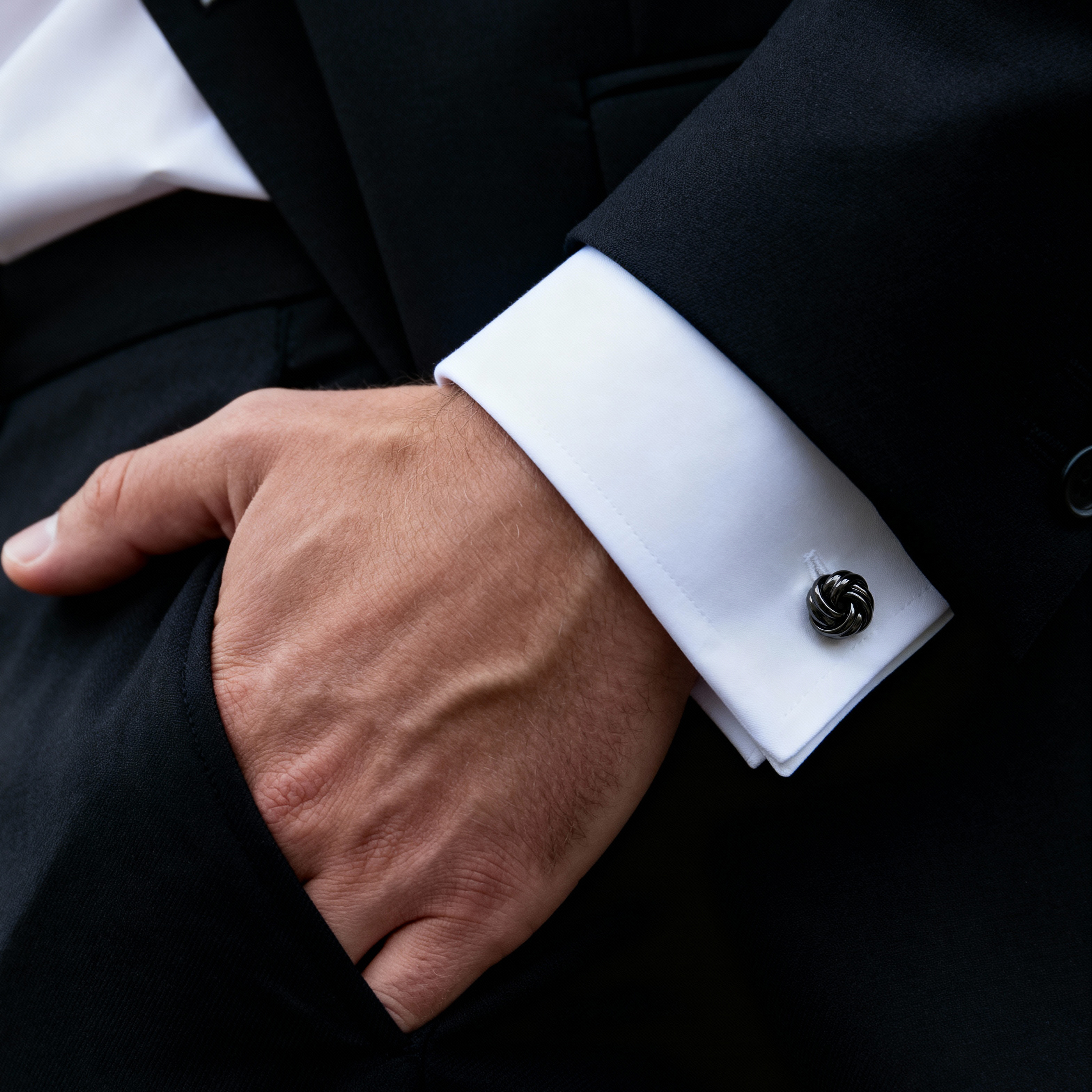 Butoni negri gunmetal cu nod - 2