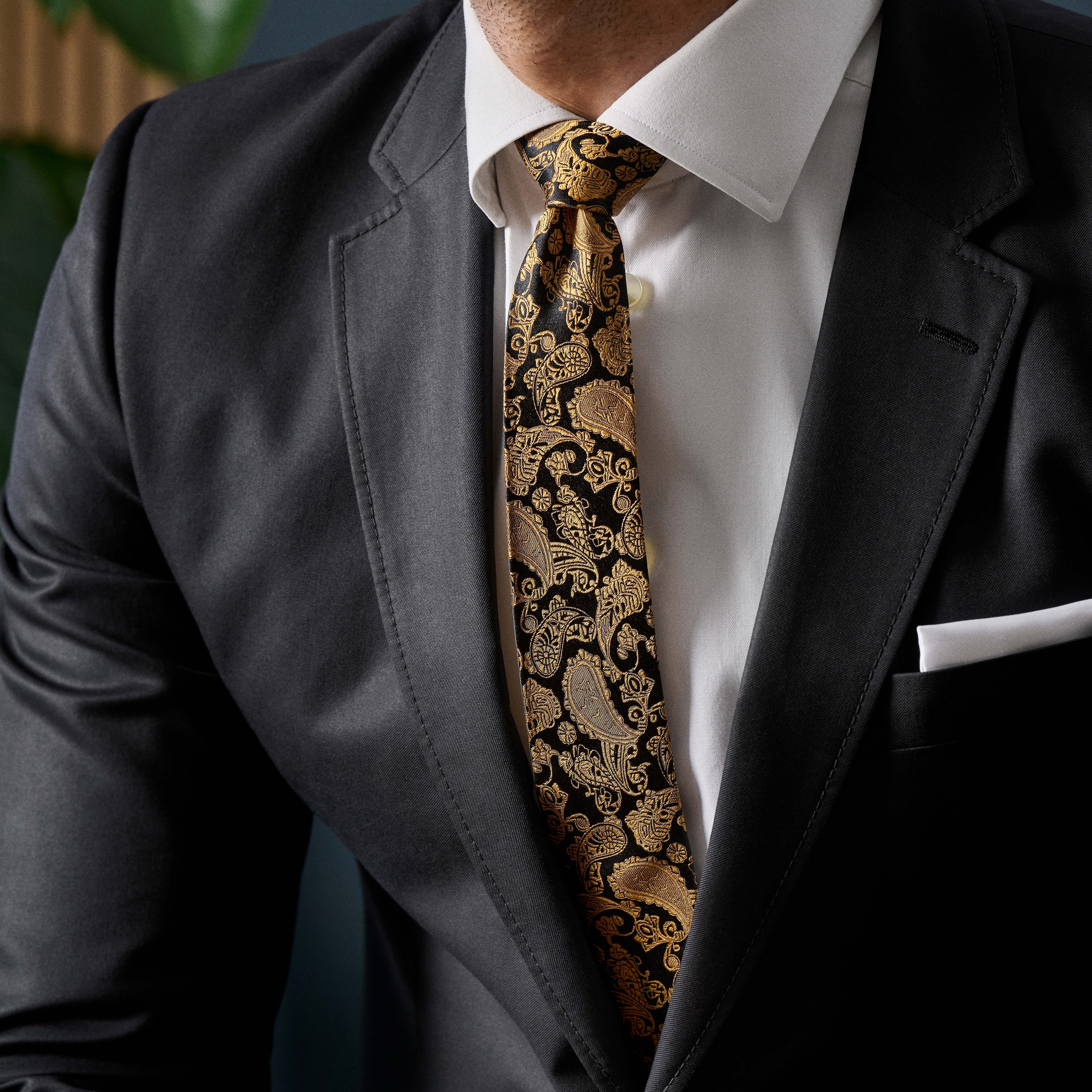 Gold & Brown Paisley Pattern Silk Necktie | 2 3/8" (6 cm) - 3