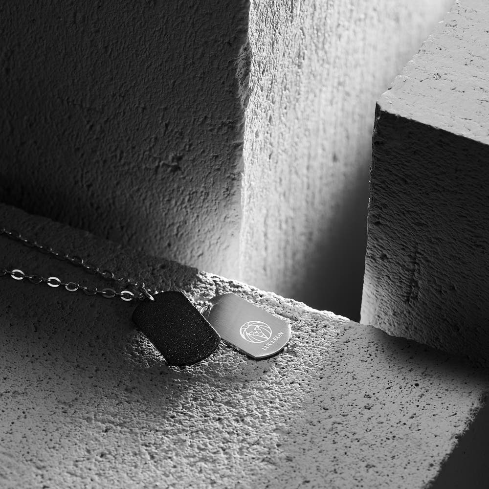 hover: Silver-Tone Stainless Steel with Black & Silver-Tone Double Dog Tag Cable Chain Necklace hover: Silver-Tone Stainless Steel with Black & Silver-Tone Double Dog Tag Cable Chain Necklace