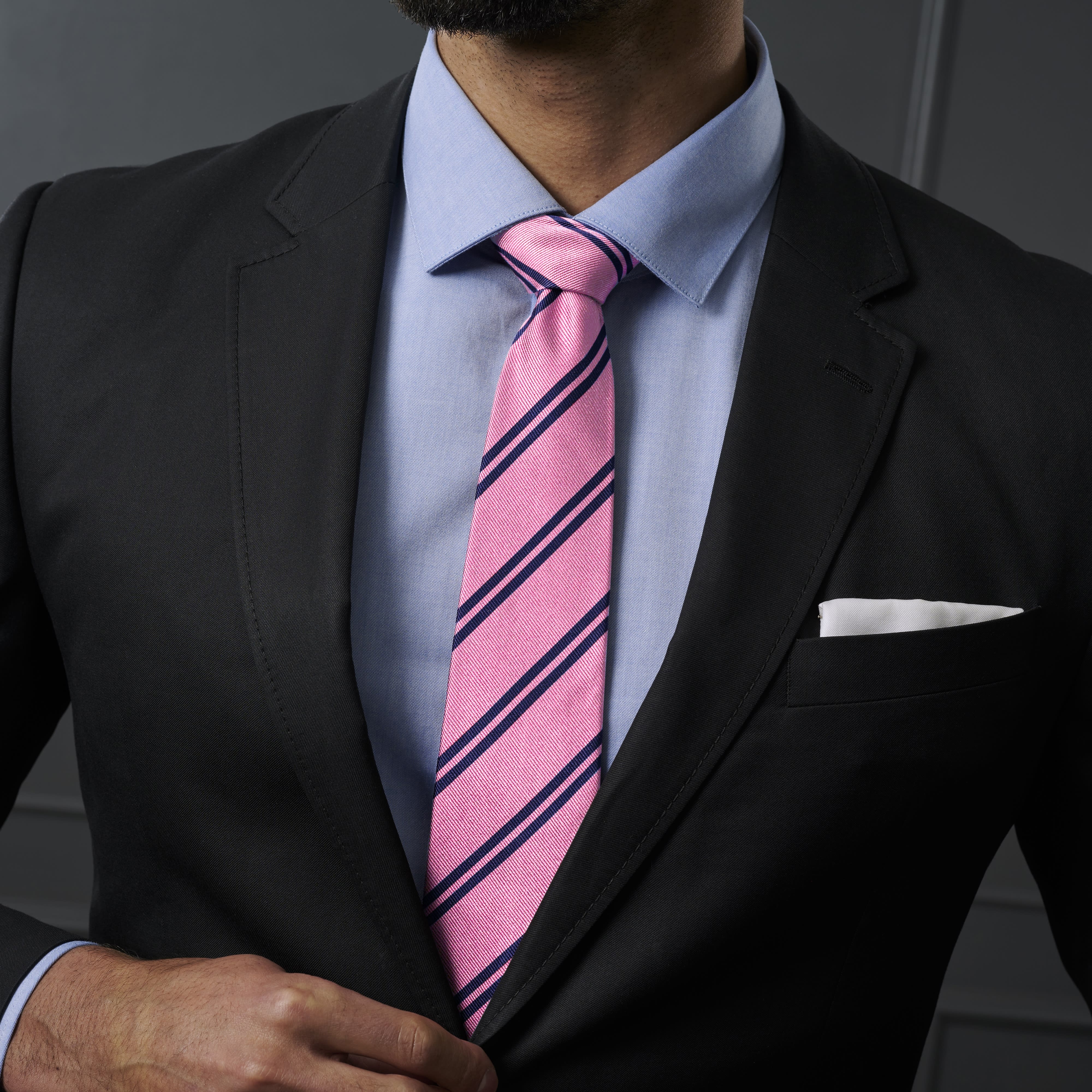 Rosa 8 cm bred Sidenslips med Dubbla Rosa Ränder - 3