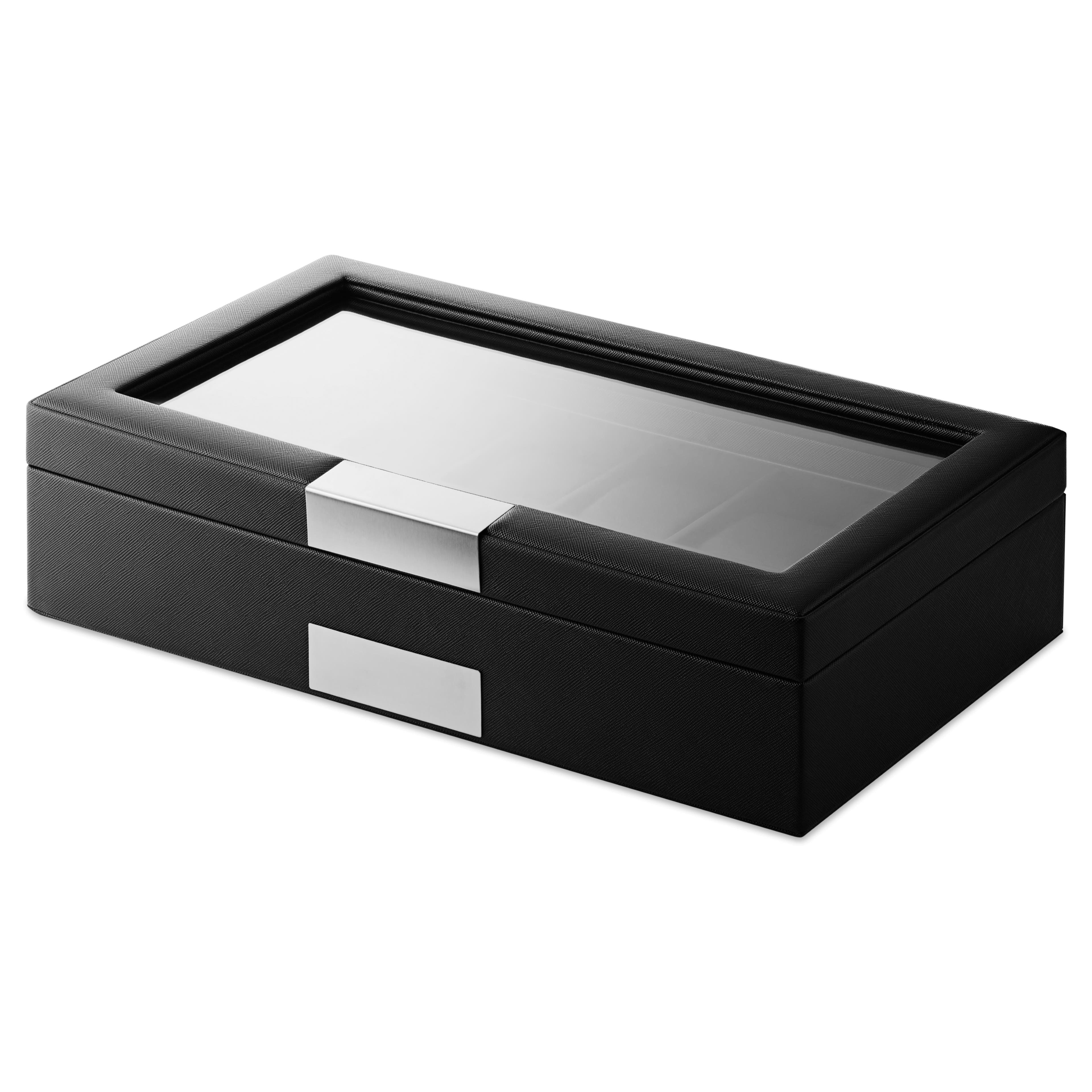 Uhrenbox mit 12 Fächern aus schwarzem Leder