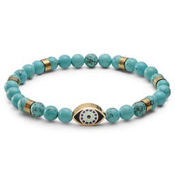 Evil Eye | Bracelet en perles de turquoise avec pendentifs dorés