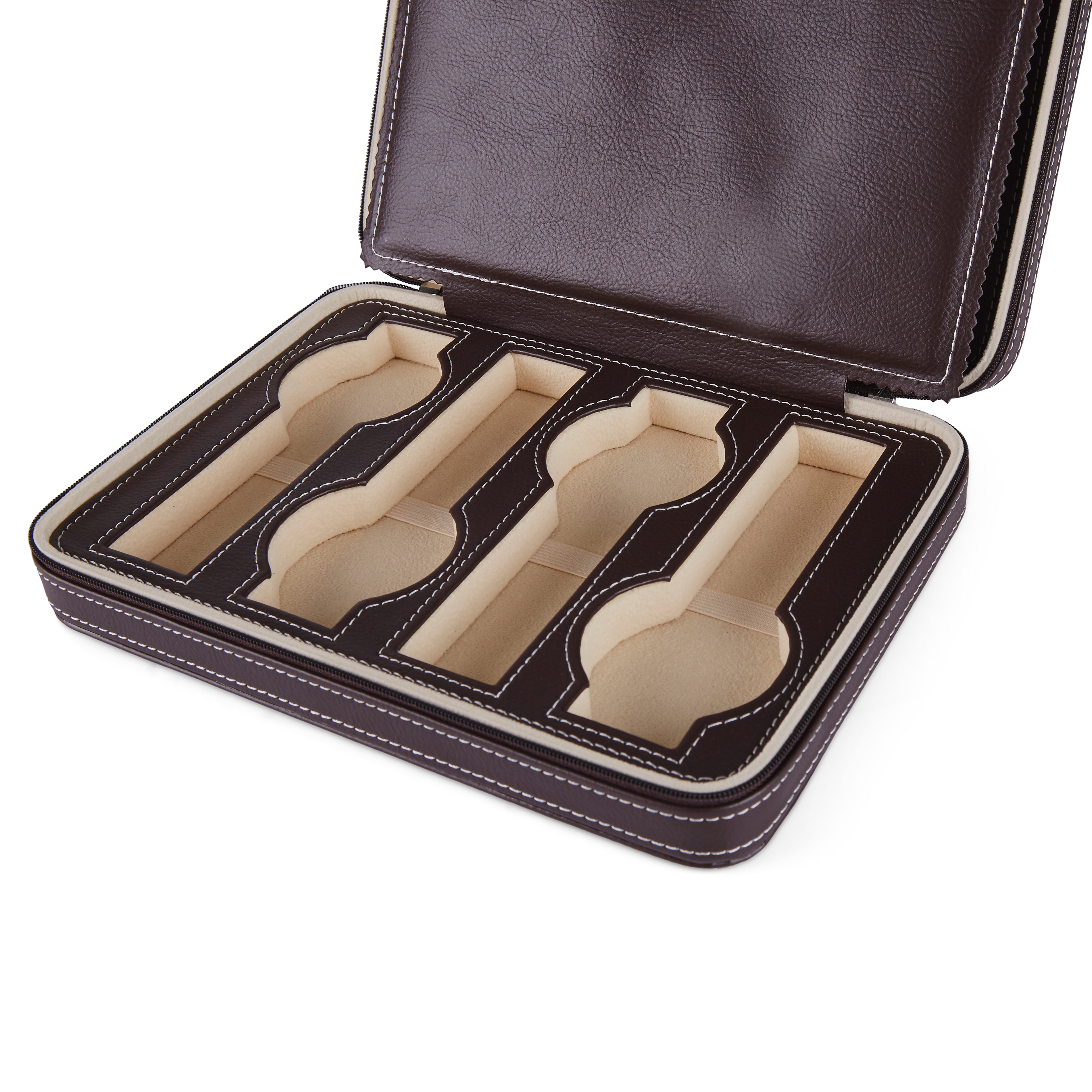 Custodia porta orologi da viaggio in ecopelle marrone scuro - 8 Orologi - 4