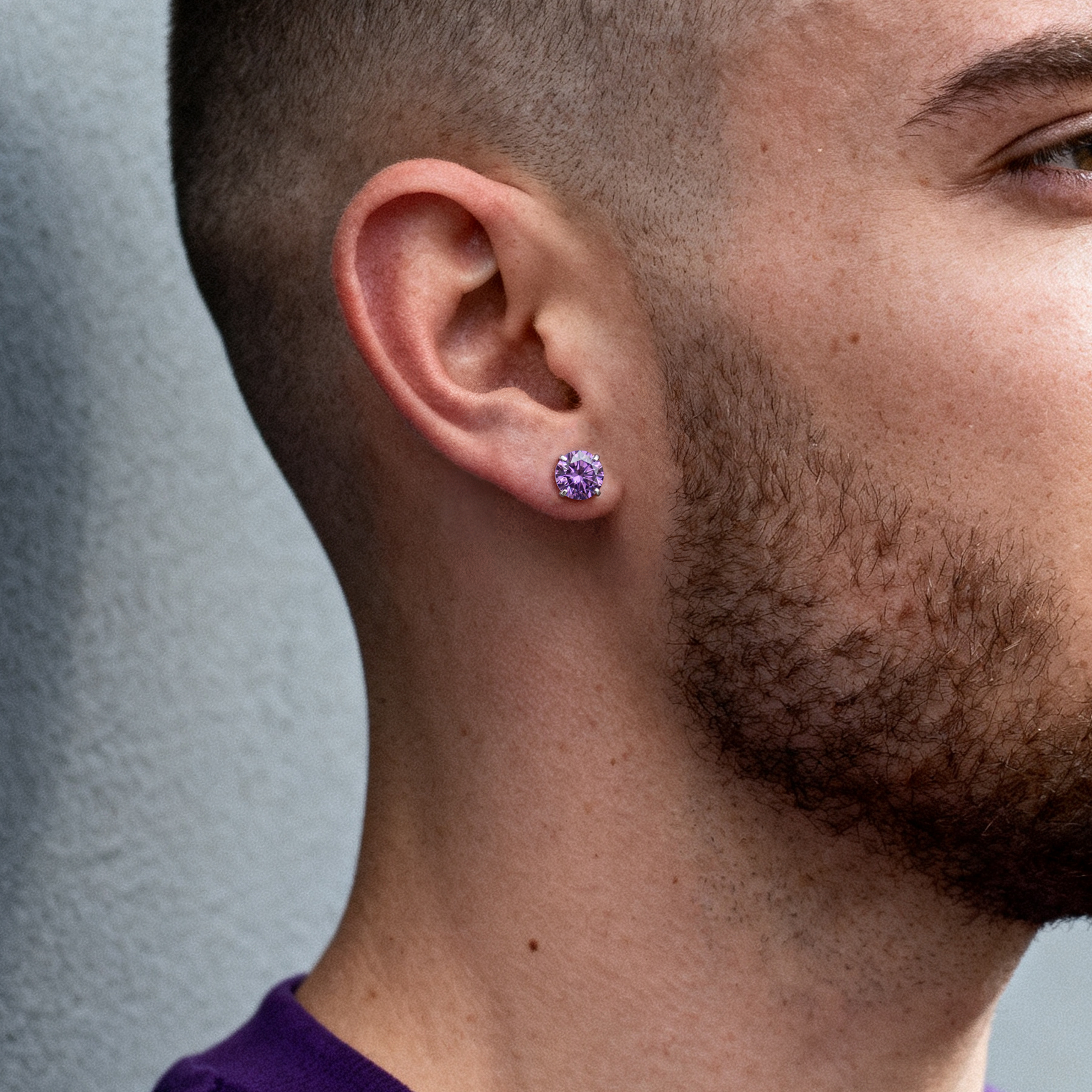 Lucid | 925 Sterling Silver Light Purple 8mm Round Zirconia Stud Earring - 3
