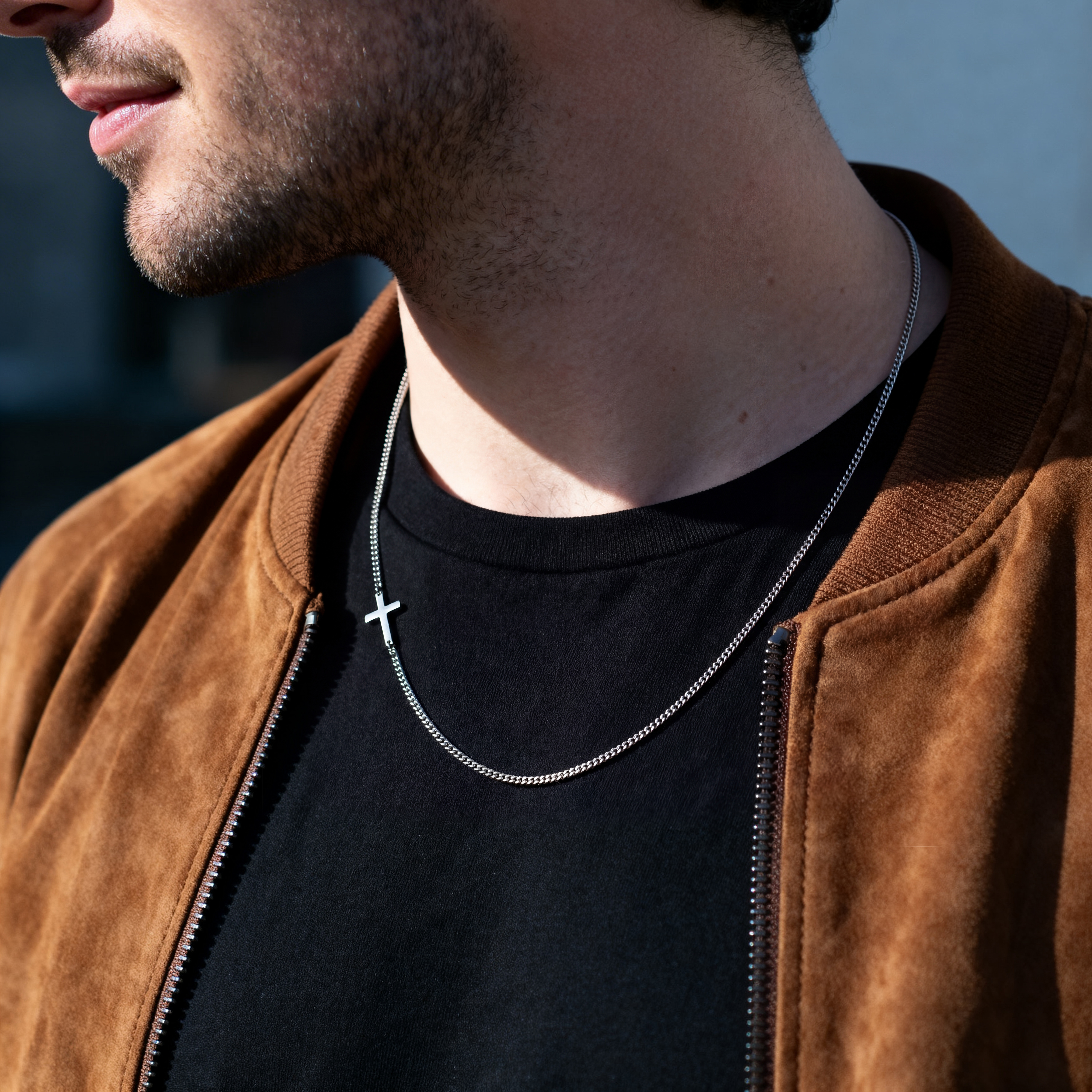 New Classics | 2mm 925 Sterling Silver Curb Chain Cross Necklace - 3