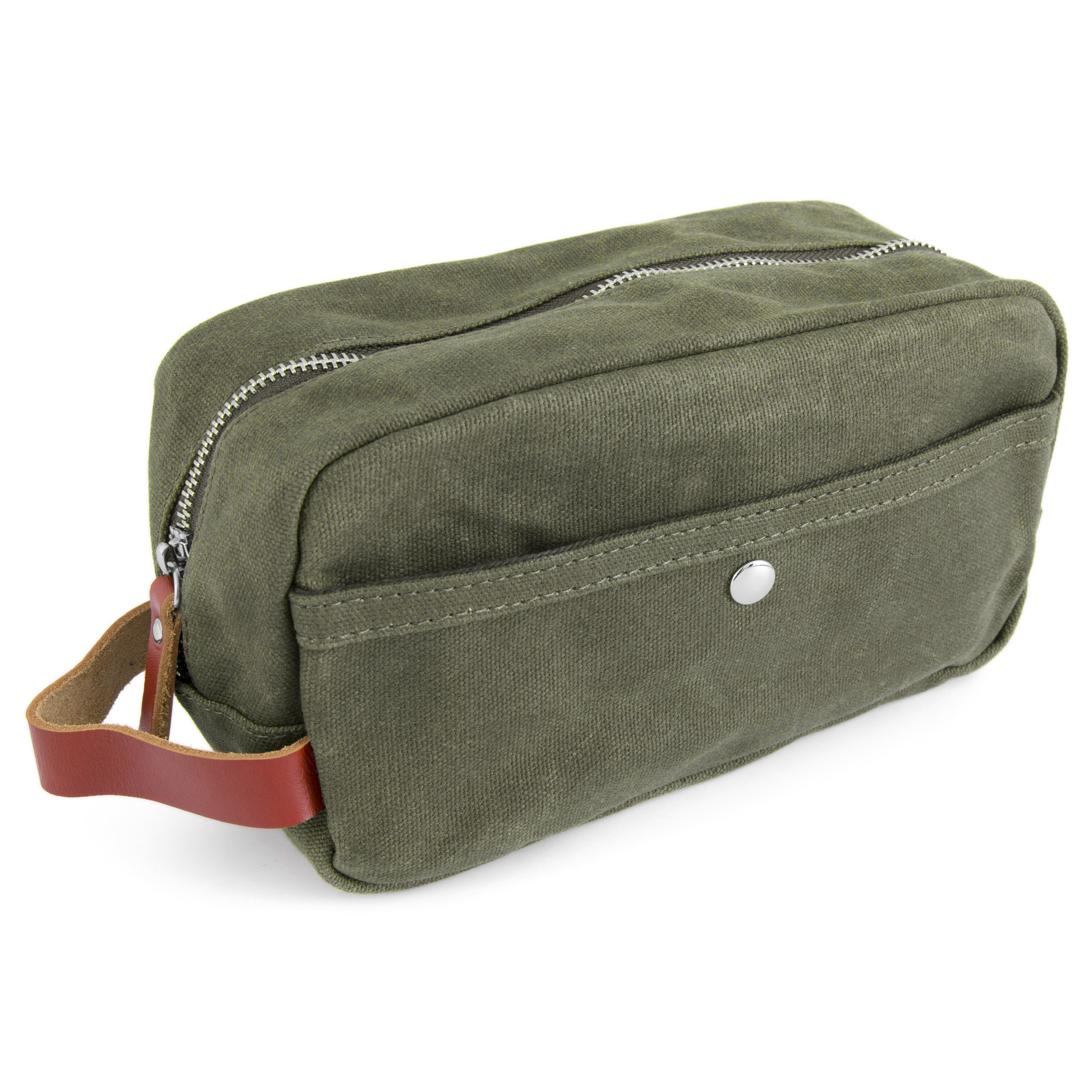 Olivová kosmetická taška z voskovaného plátna Bridge  - 2