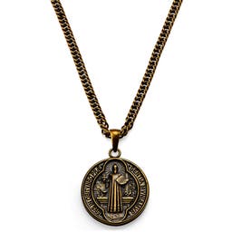 Sanctus | Vintage Χρυσαφί Ατσάλινο Κολιέ St. Benedict Medal