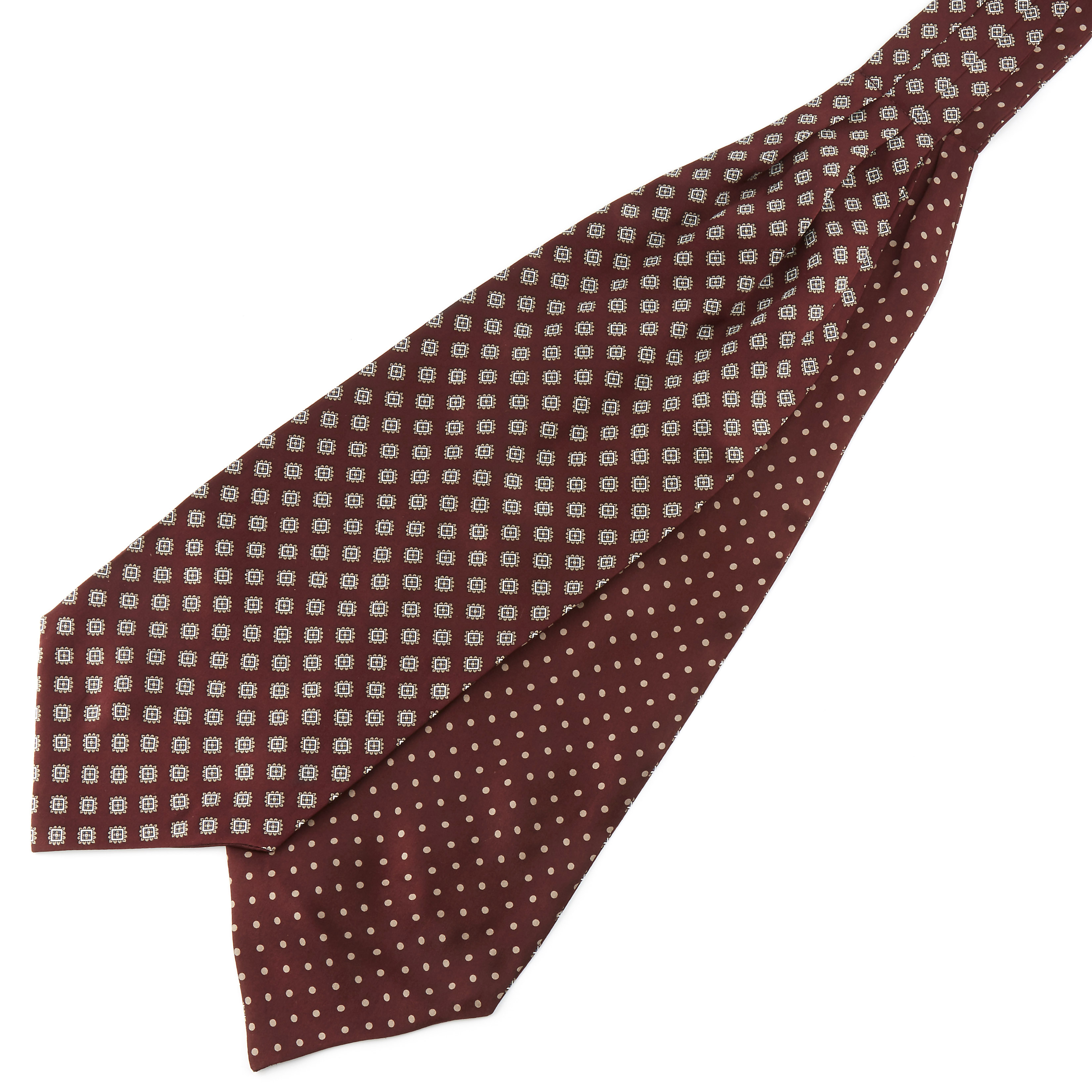 Burgundy Polka Dots Geometric Silk Ascot | In stock! | Tailor Toki