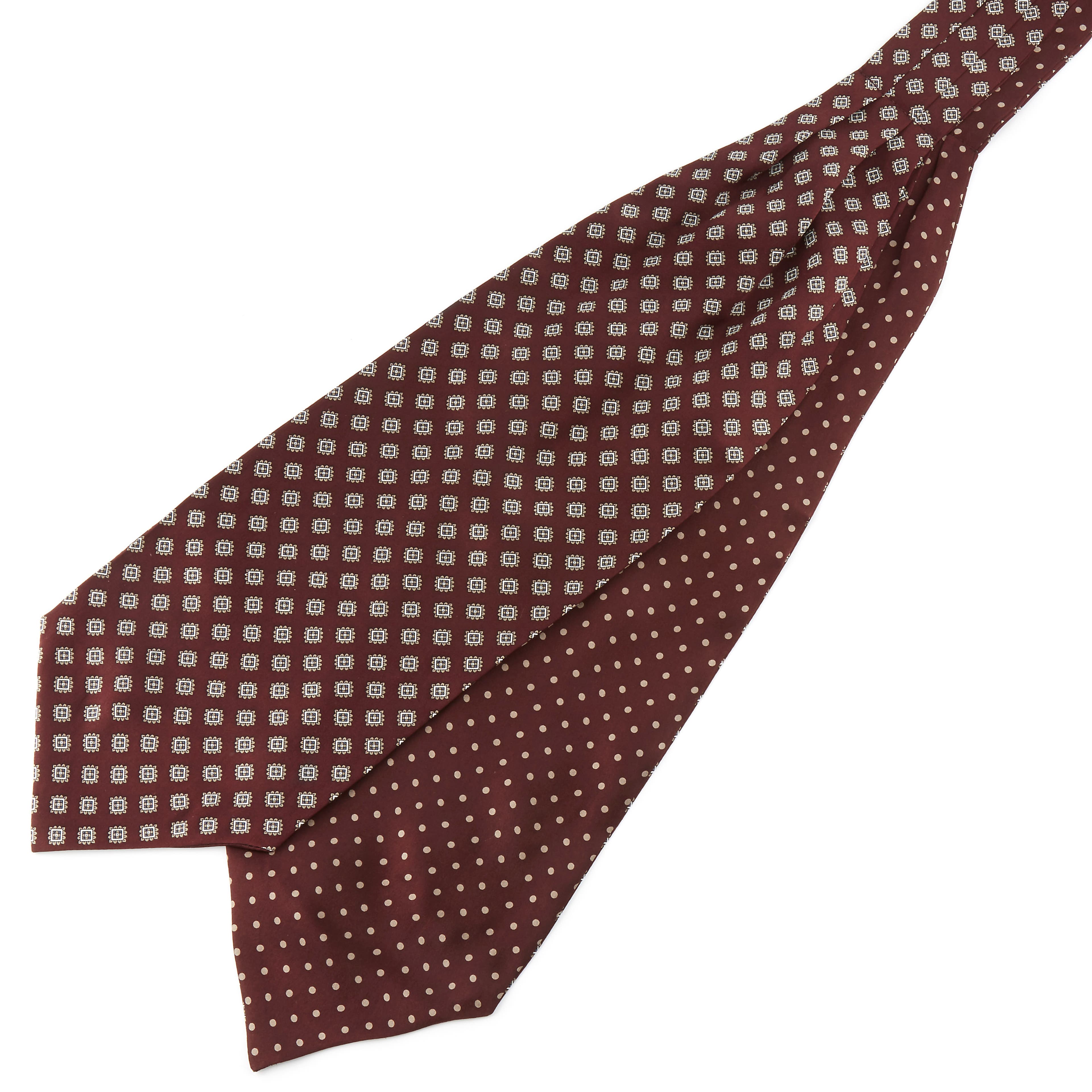Hedvábná vínová kravatová šála Askot s geometrickým vzorem a puntíky  