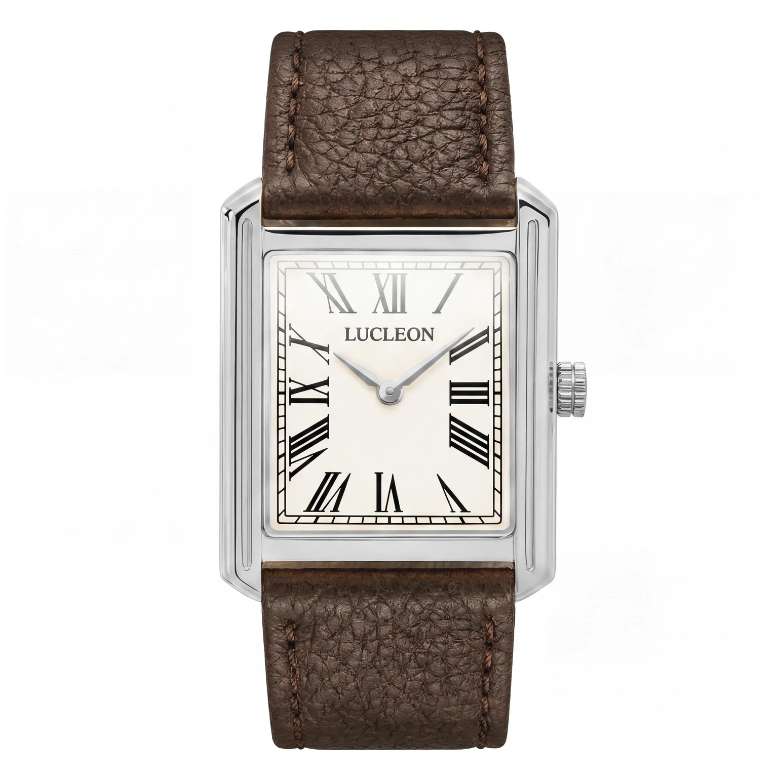 Legacy | Orologio retrò quadrato color argento con quadrante crema con numeri romani e cinturino in pelle marrone scuro Legacy | Orologio retrò quadrato color argento con quadrante crema con numeri romani e cinturino in pelle marrone scuro