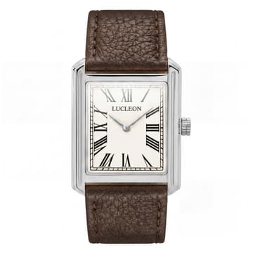 Legacy | Retro Sølvtonet Firkantet Ur med Cremefarvet Urskive, Romertal & Brun Læderrem Legacy | Retro Sølvtonet Firkantet Ur med Cremefarvet Urskive, Romertal & Brun Læderrem