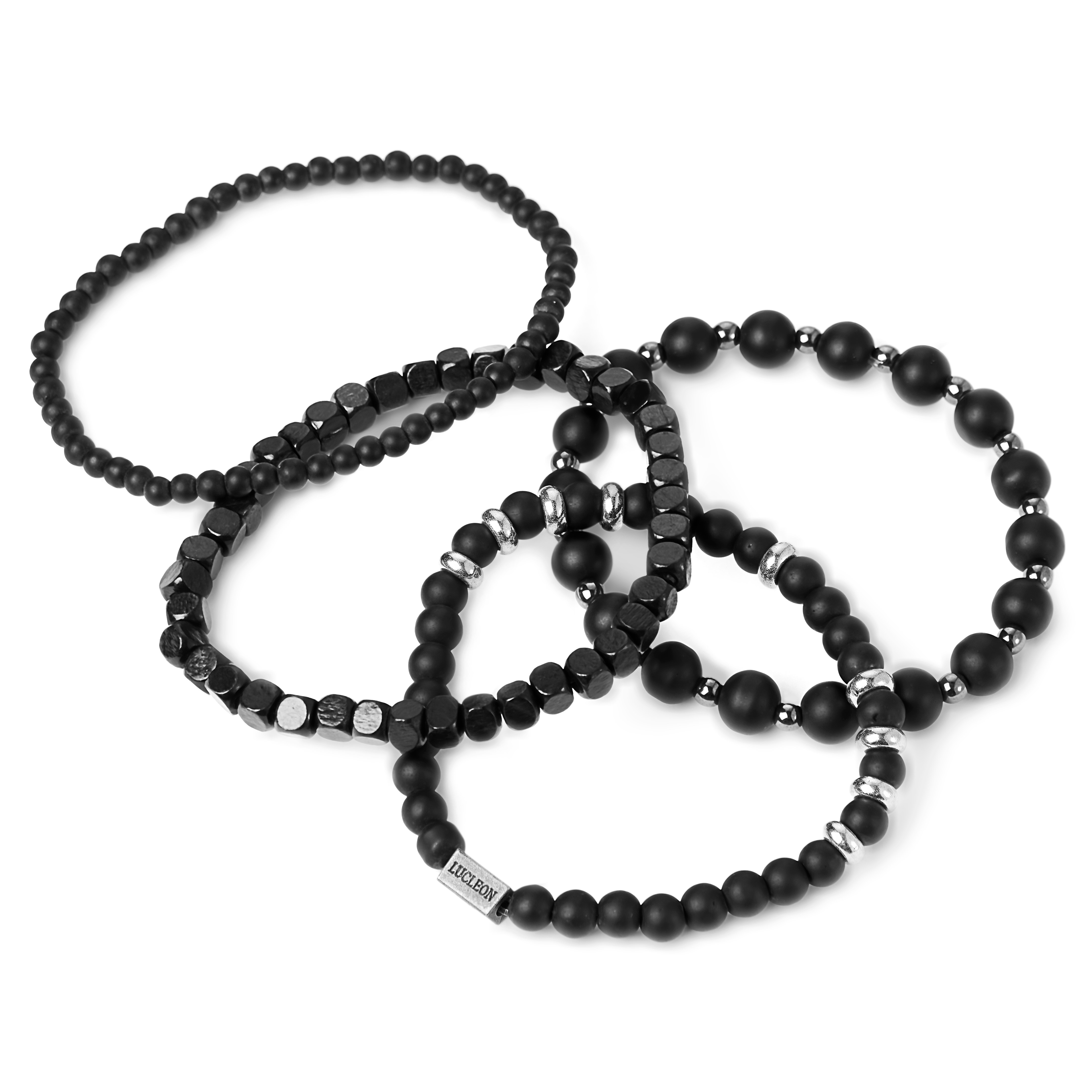 Armband-Set aus schwarzem Onyx, Hämatit und Holzperlen - 3