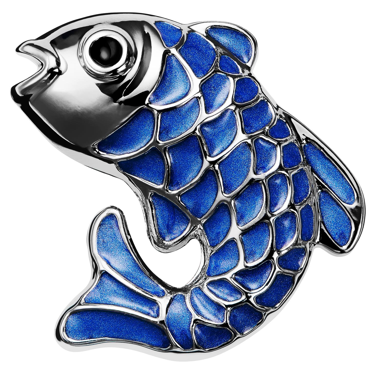 Zoikos | Spilla da giacca color argento e blu a forma di Carpa koi Zoikos | Spilla da giacca color argento e blu a forma di Carpa koi