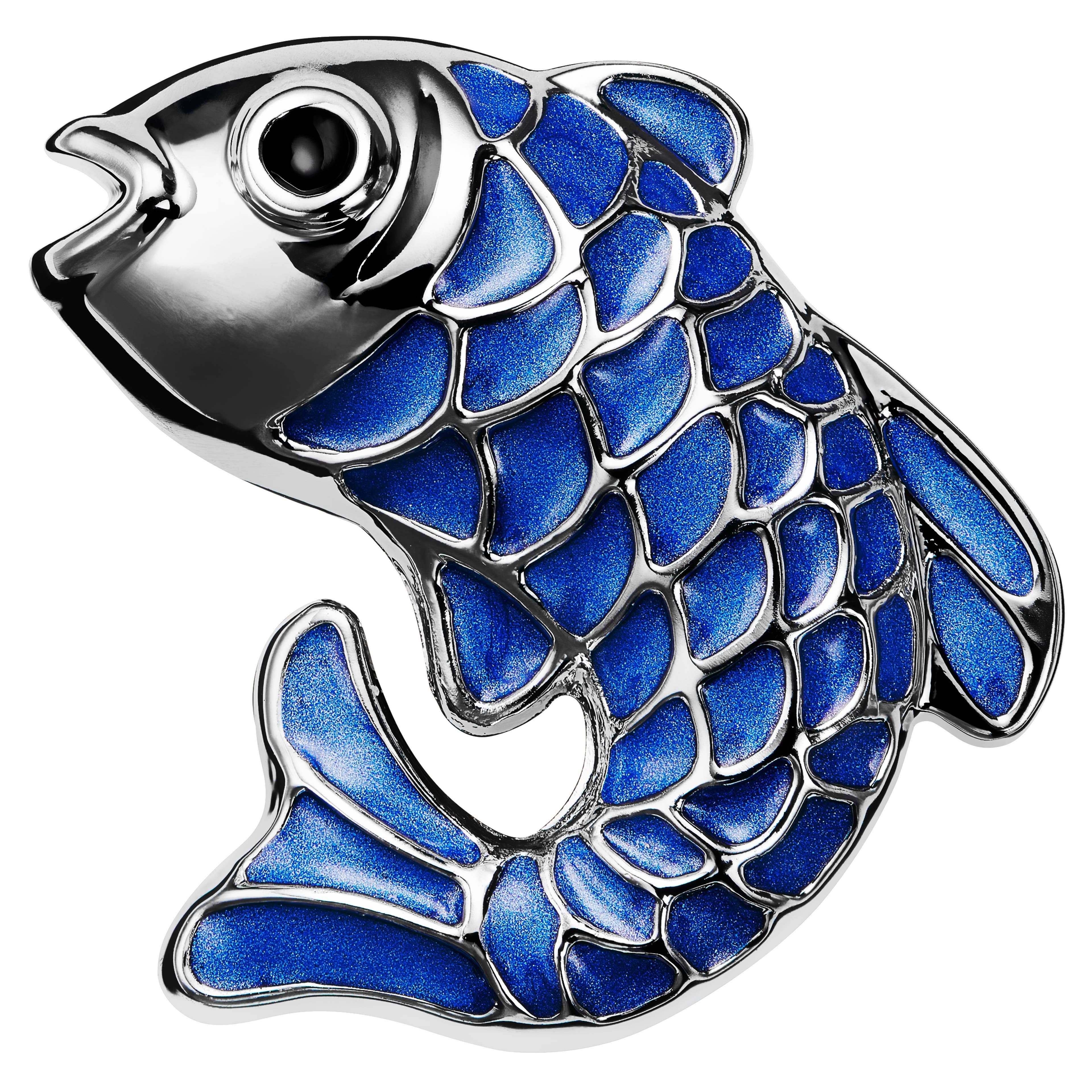 Zoikos | Silver-Tone and Blue Koi Fish Lapel Pin