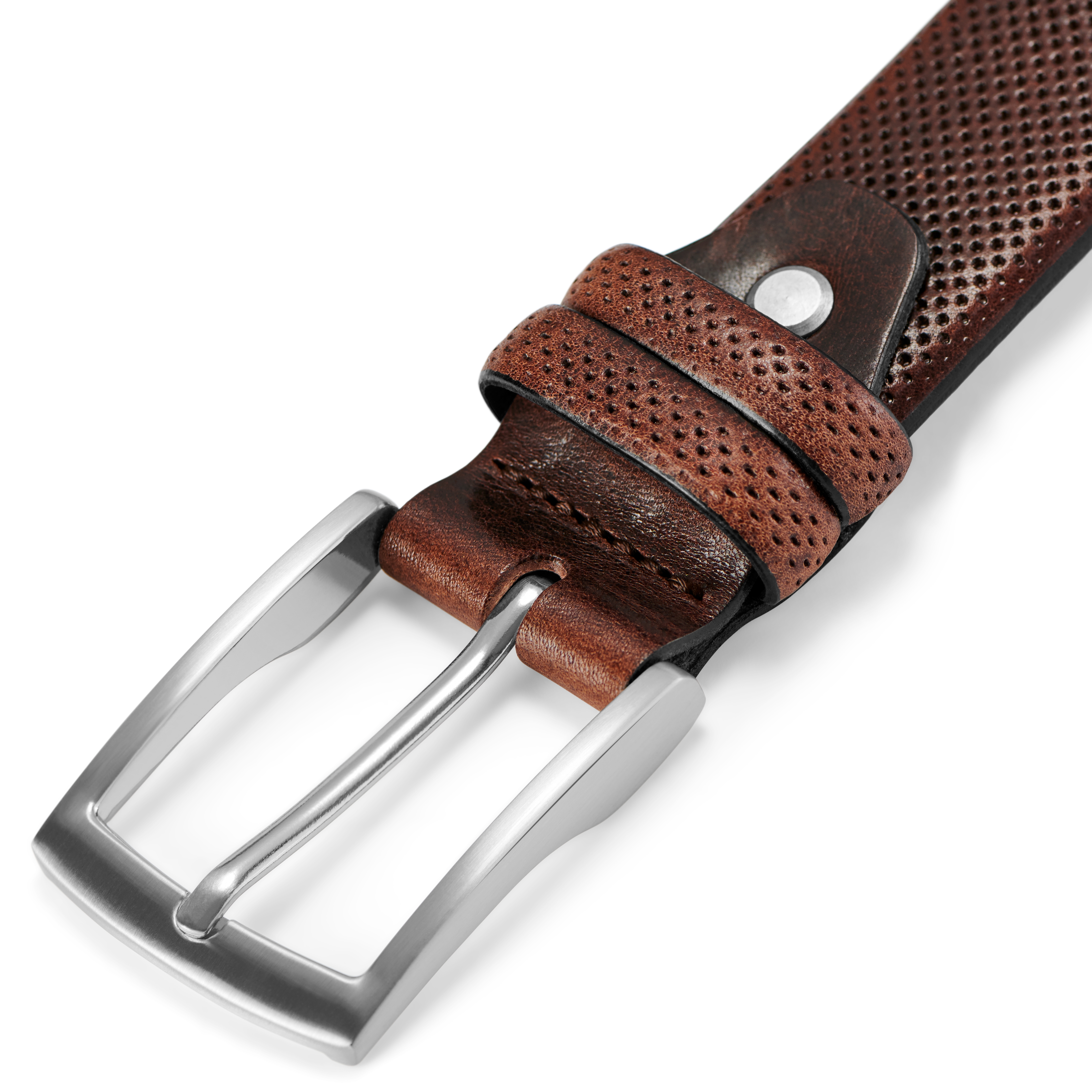 Brown Dotted Full Grain Leather Belt - 3