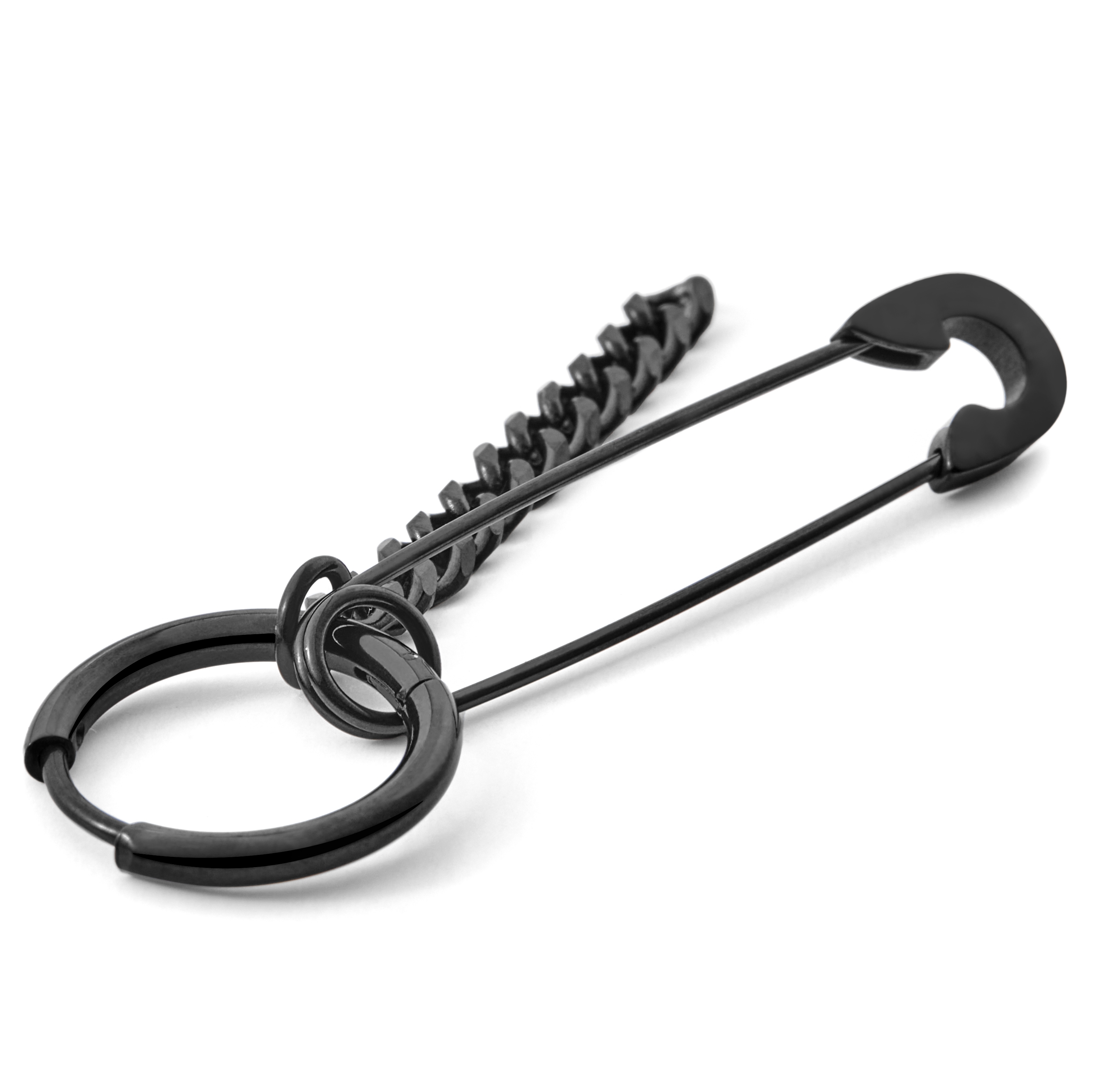 Pendiente de aro con imperdible y colgante de cadena negro Floyd - 2