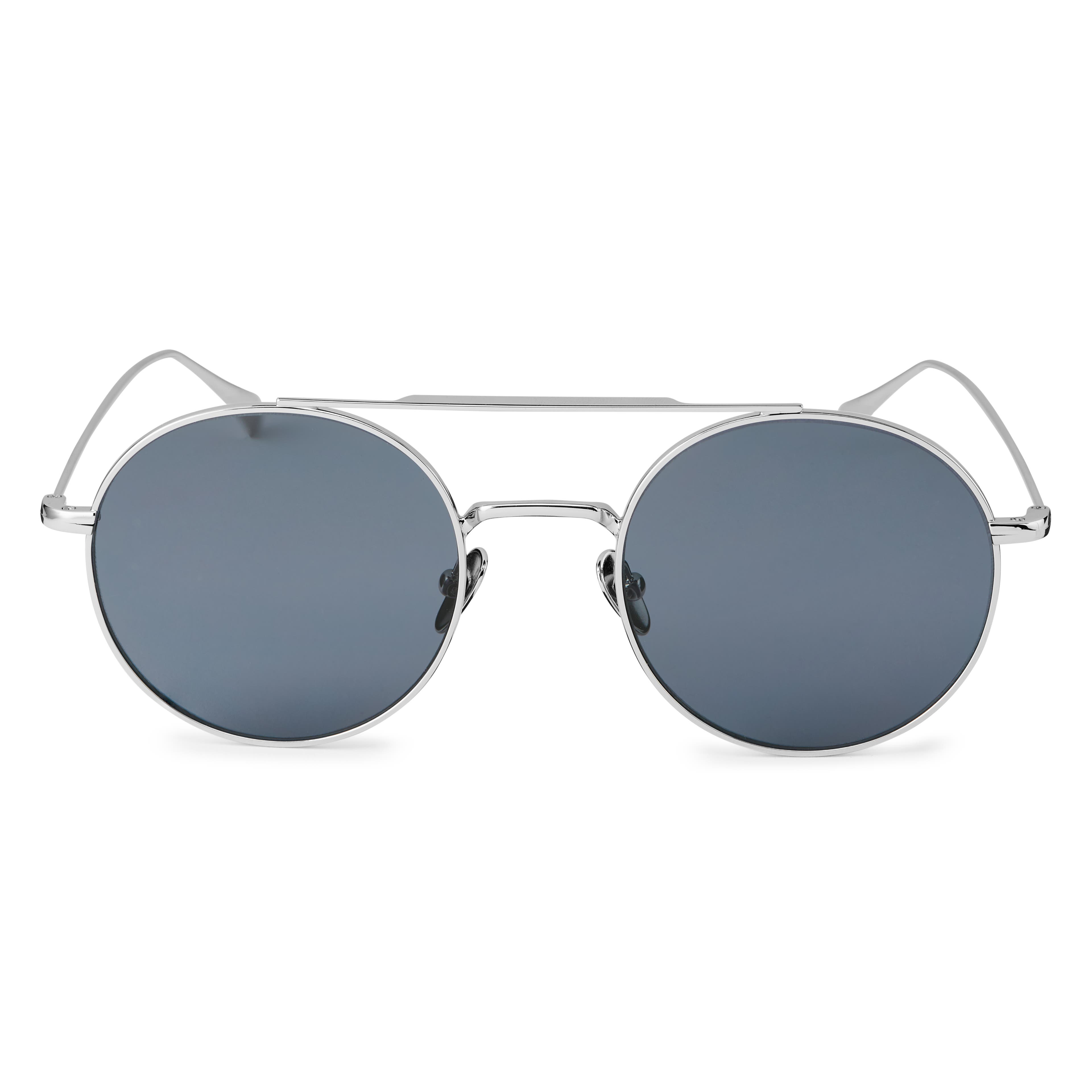 Thea | Silver-Tone & Smoke Grey Stainless Steel Round Sunglasses