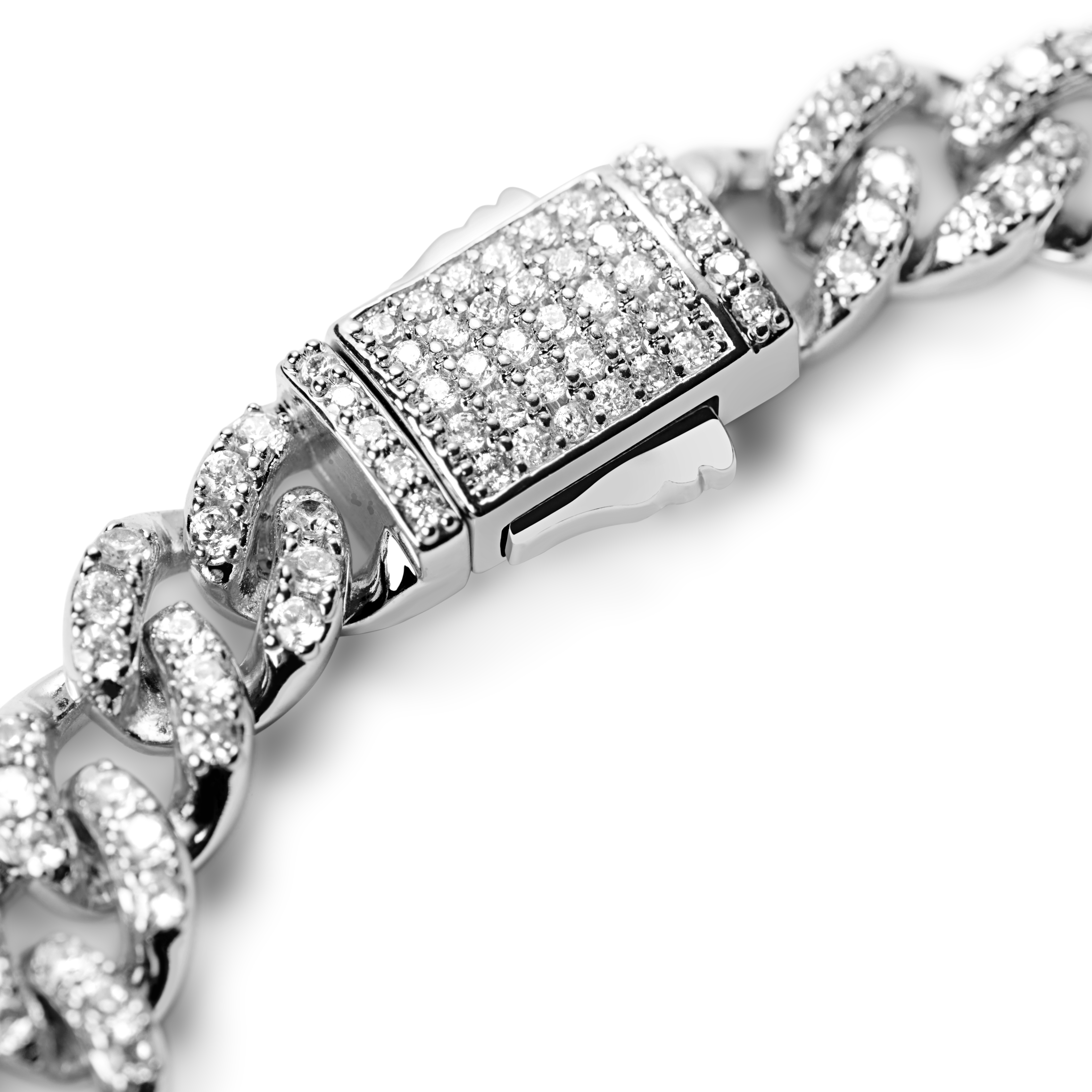 Nicos | 8mm kubánský řetízkový náramek stříbrné barvy posetý zirkony - 3