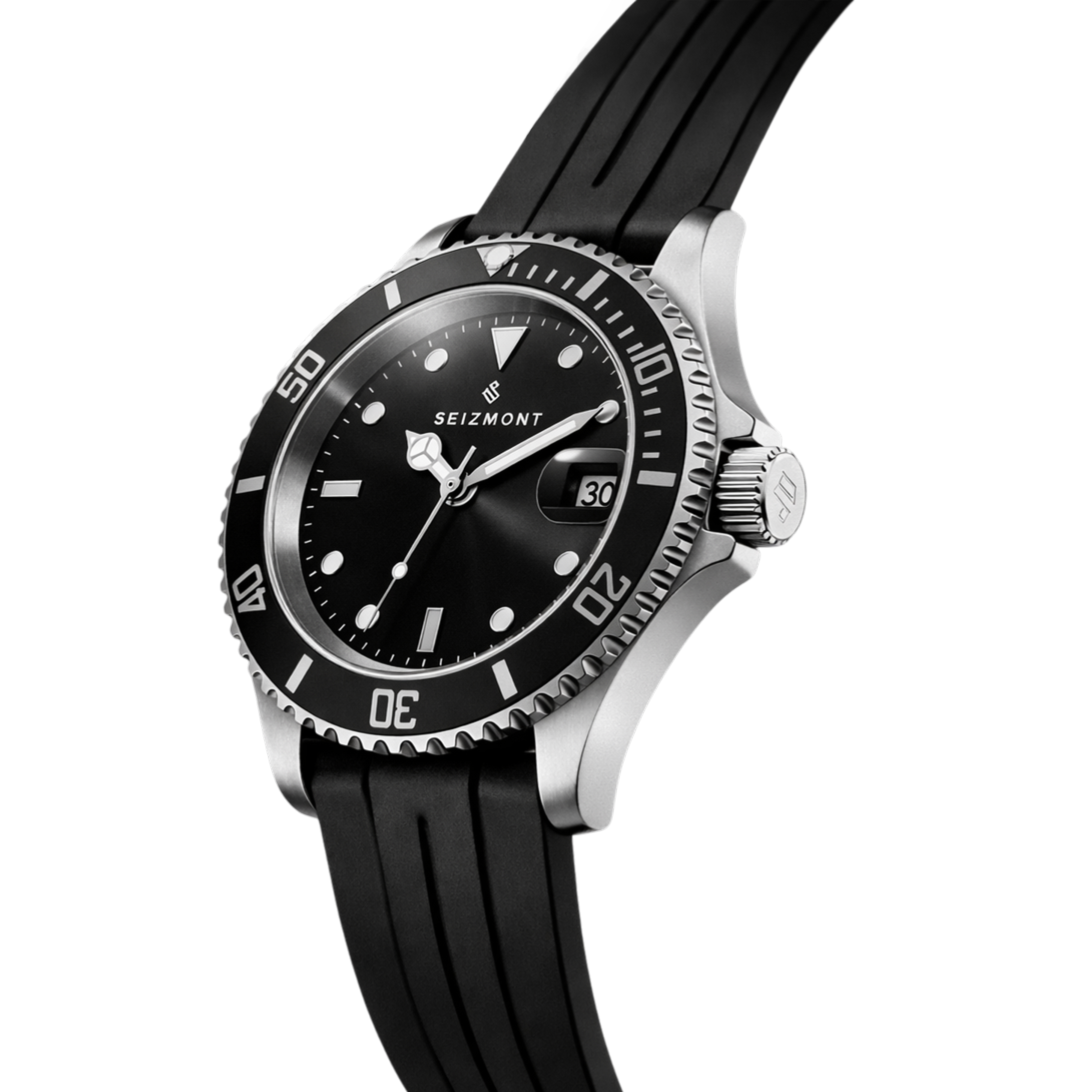 Tide II | シルバー調 ダイバーズウォッチ（ブラック 文字盤 / ラバーストラップ） - 2