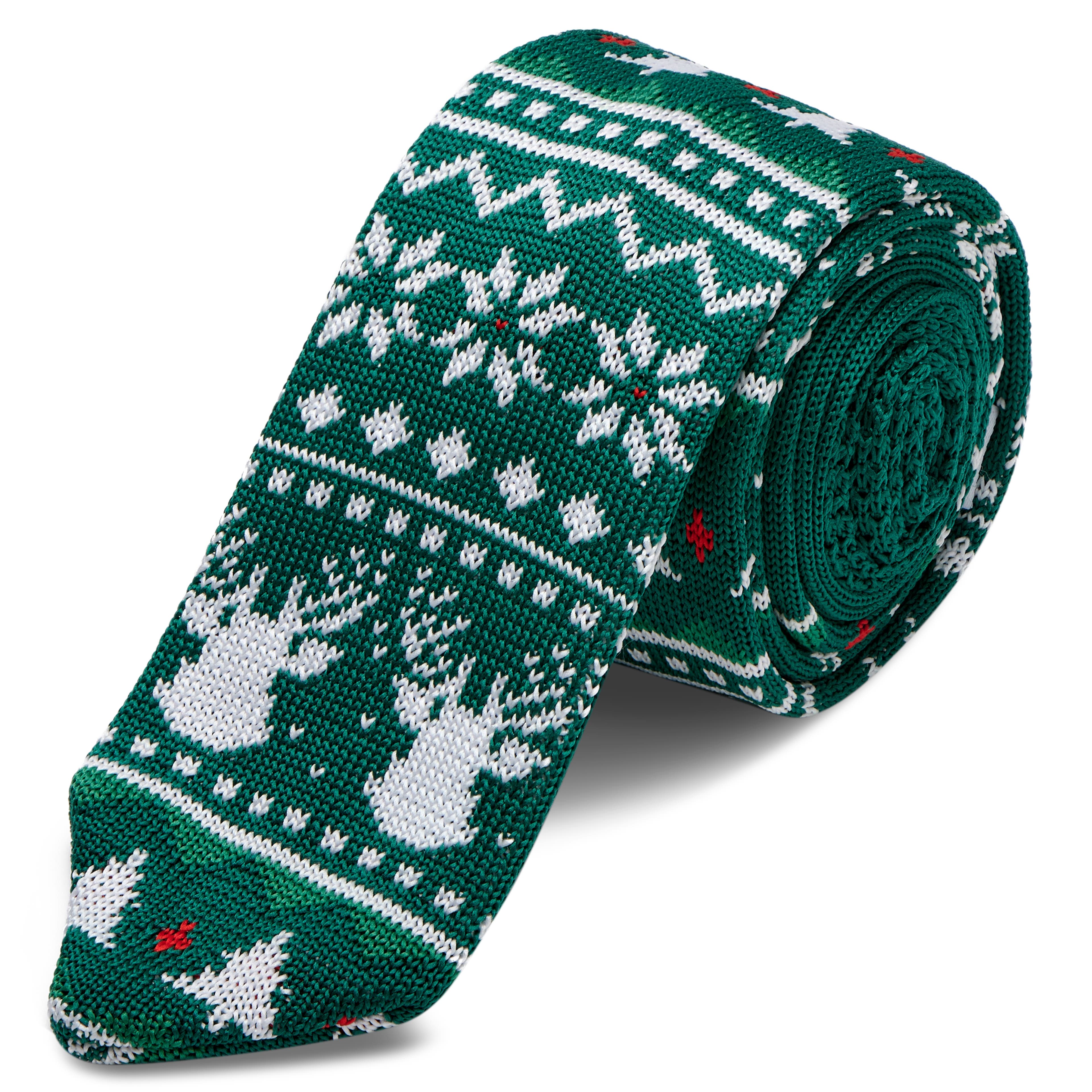 Zielony bożonarodzeniowy dzianinowy krawat w stylu swetra