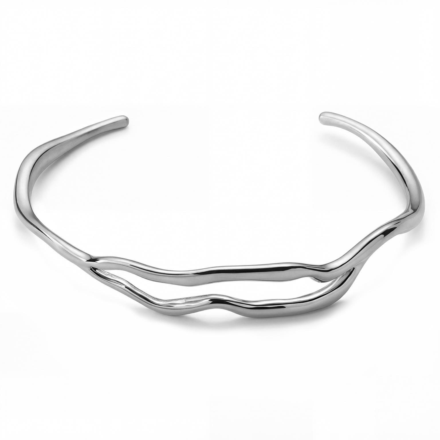 Molten | Sølvtonet Rustfrit Stål Bølget Manchetarmbånd - 12 mm Molten | Sølvtonet Rustfrit Stål Bølget Manchetarmbånd - 12 mm