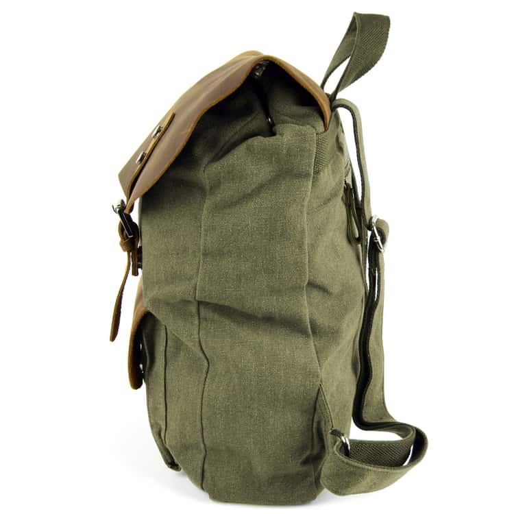 Olive Green Canvas & Dark Earth Leather Pull-up Backpack | In stock ...