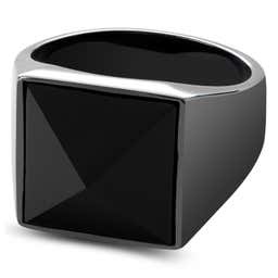Makt | Black Stainless Steel With Square Black Onyx Ring