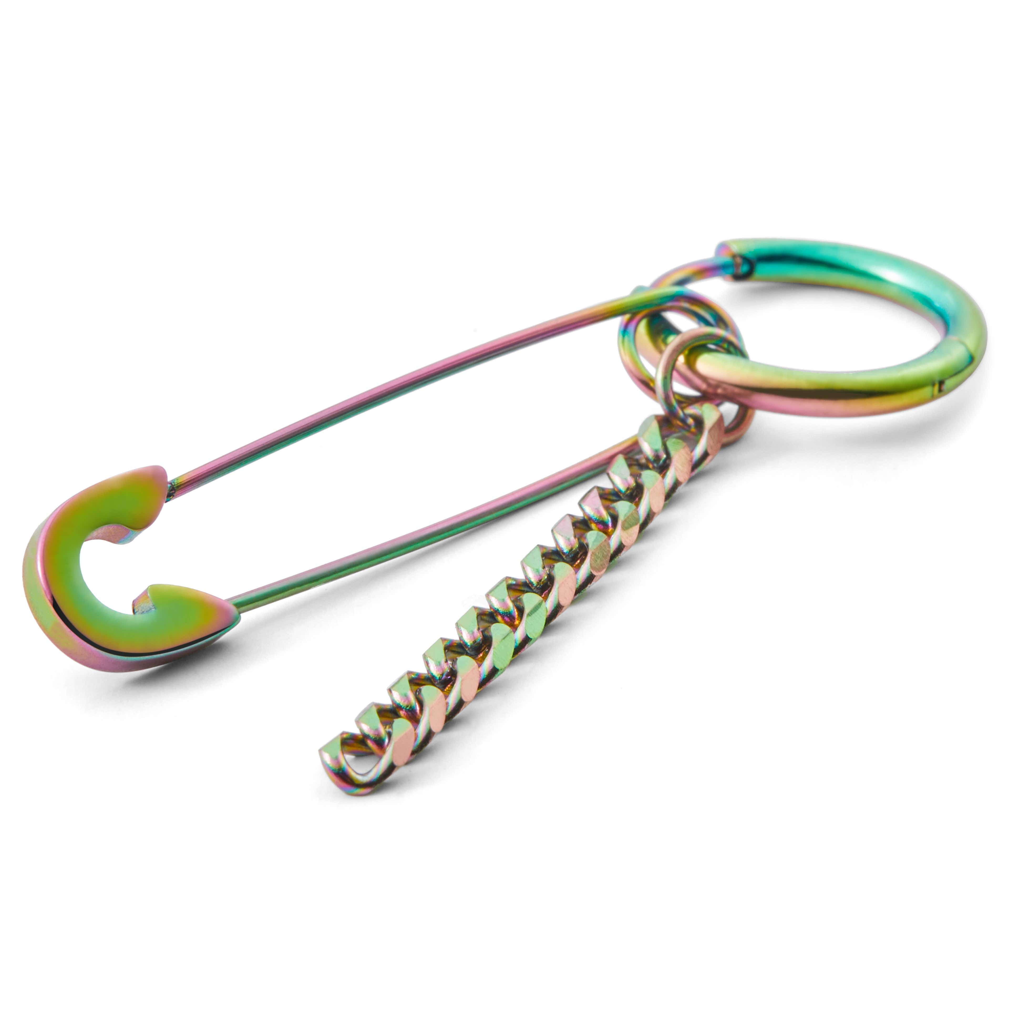 Floyd Rainbow Safety Pin Charm Hoop Earring