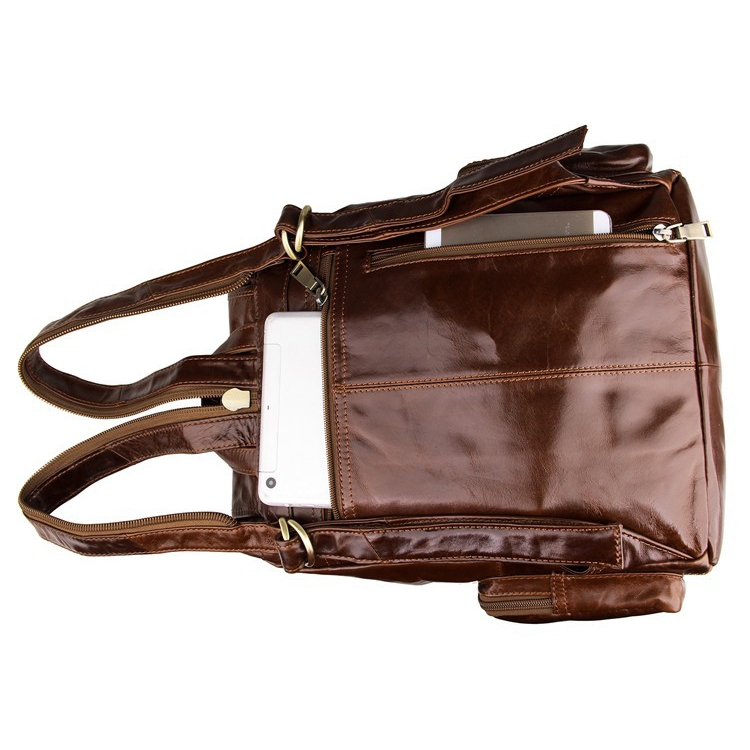 Mångsidig Brun Läderryggsäck - 6