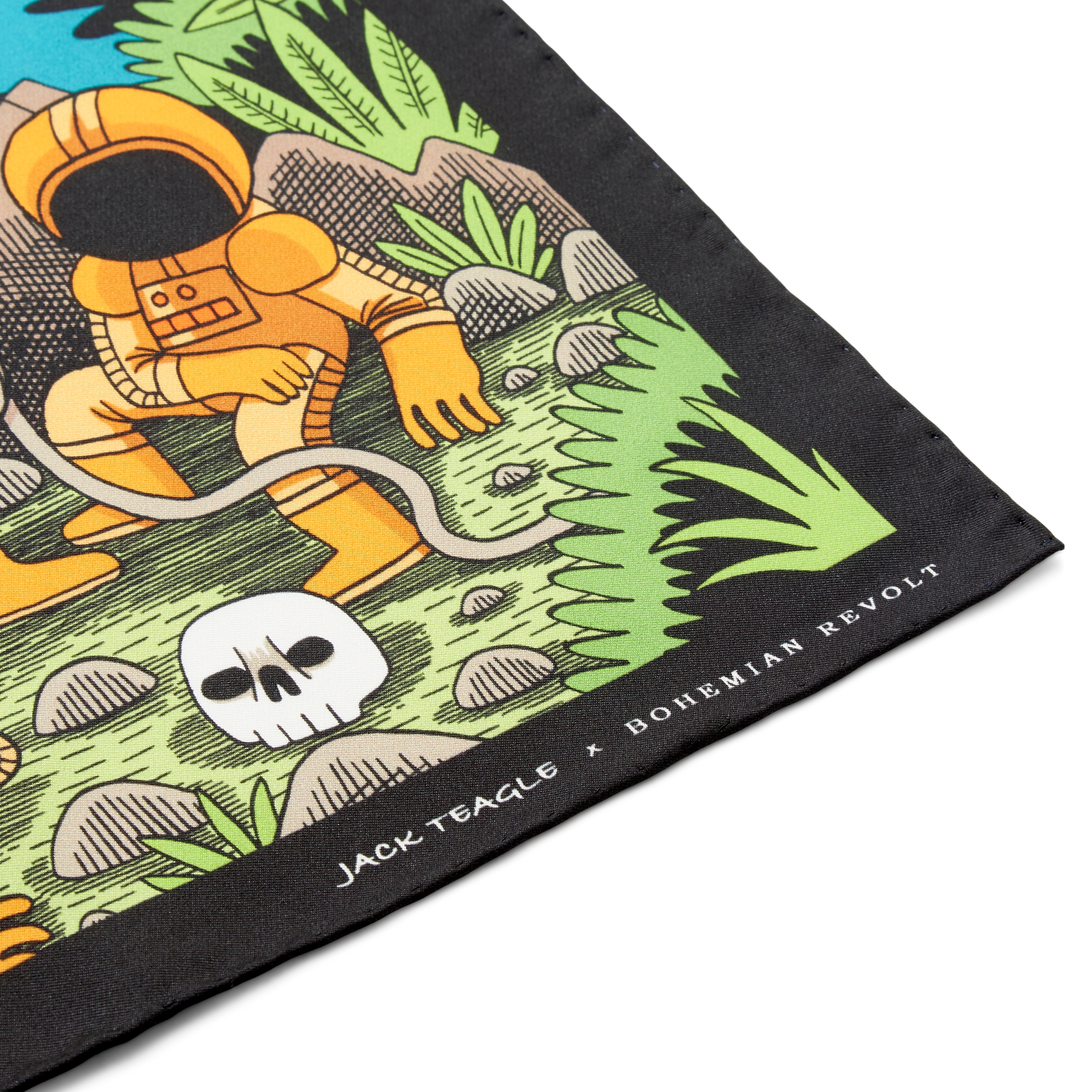 New Age | Black, Green & Orange Jack Teagle Design Silk Pocket Square - 3
