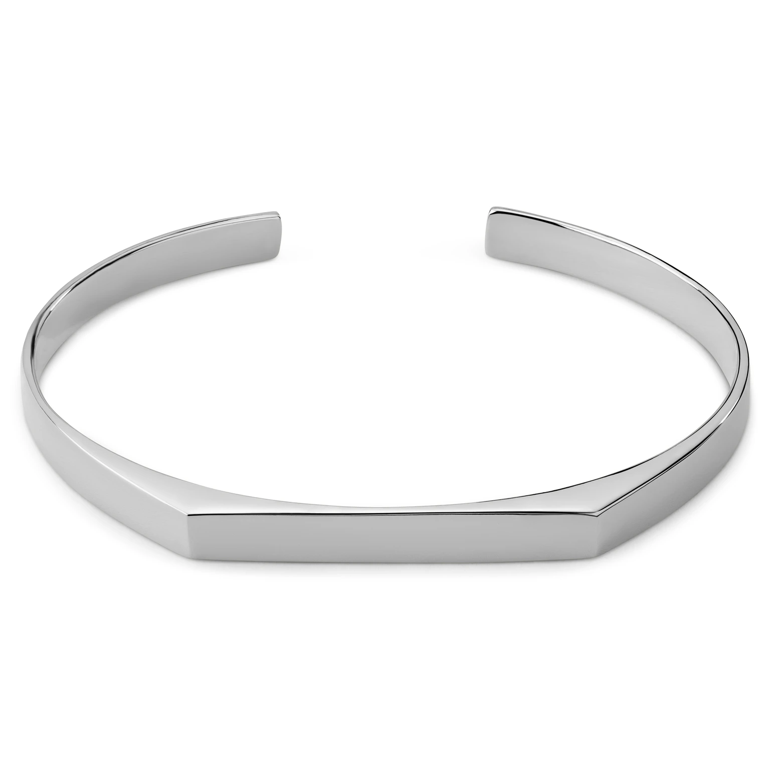 Rhodiumbelagt 925 Sterling Sølv Justerbart Kantet Manchetarmbånd - 5 mm Rhodiumbelagt 925 Sterling Sølv Justerbart Kantet Manchetarmbånd - 5 mm