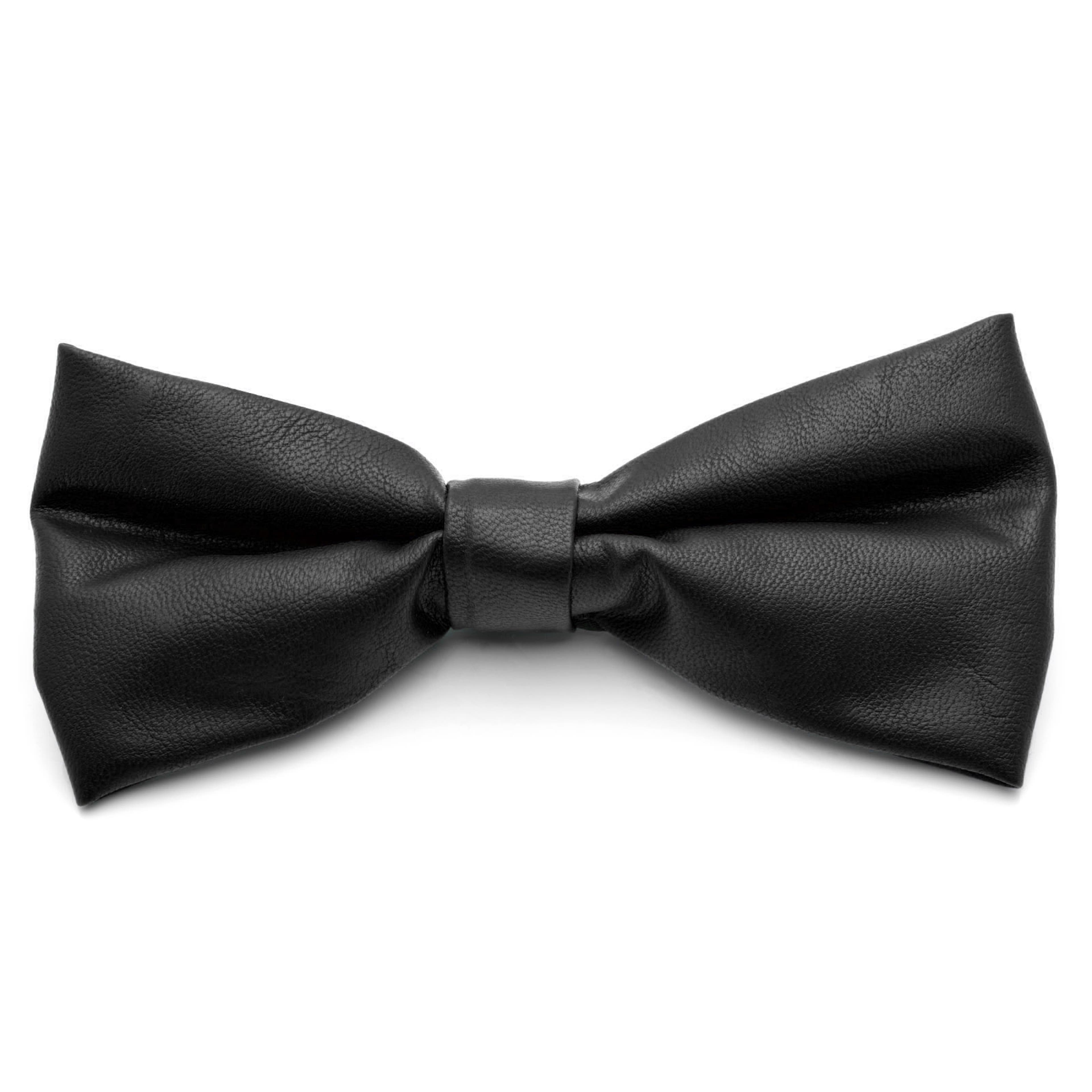 Black Faux Leather Pre-Tied Bow Tie