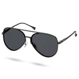 Black Smoke Polarised Aviator Sunglasses - 1 - primary thumbnail small_image gallery