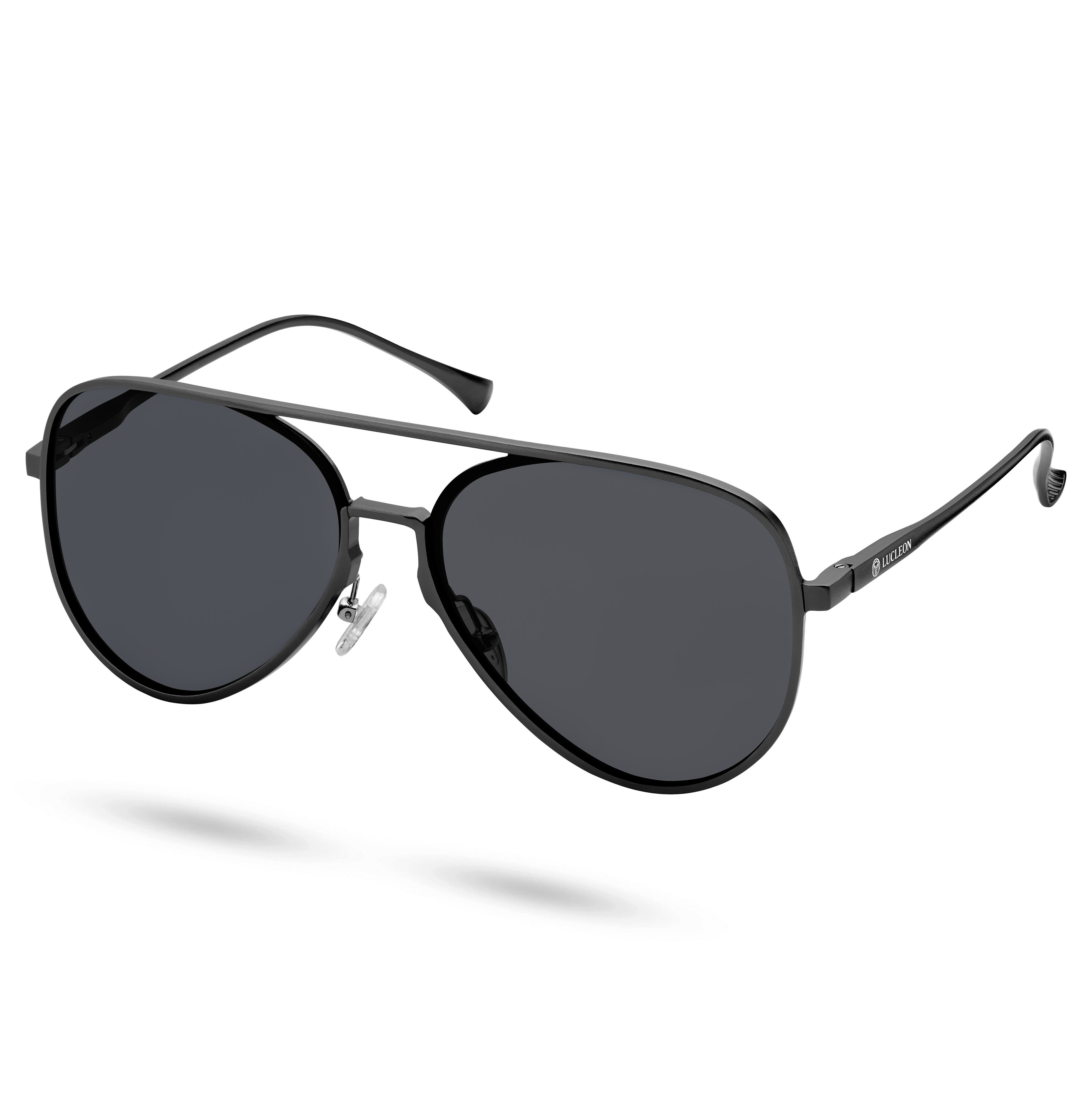 Polarizační černé sluneční brýle Aviator s kouřovými čočkami
