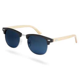 Black, Blue & Light Brown Wooden Sunglasses