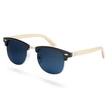 Черни Browline слънчеви очила с опушени стъкла и дървени дръжки