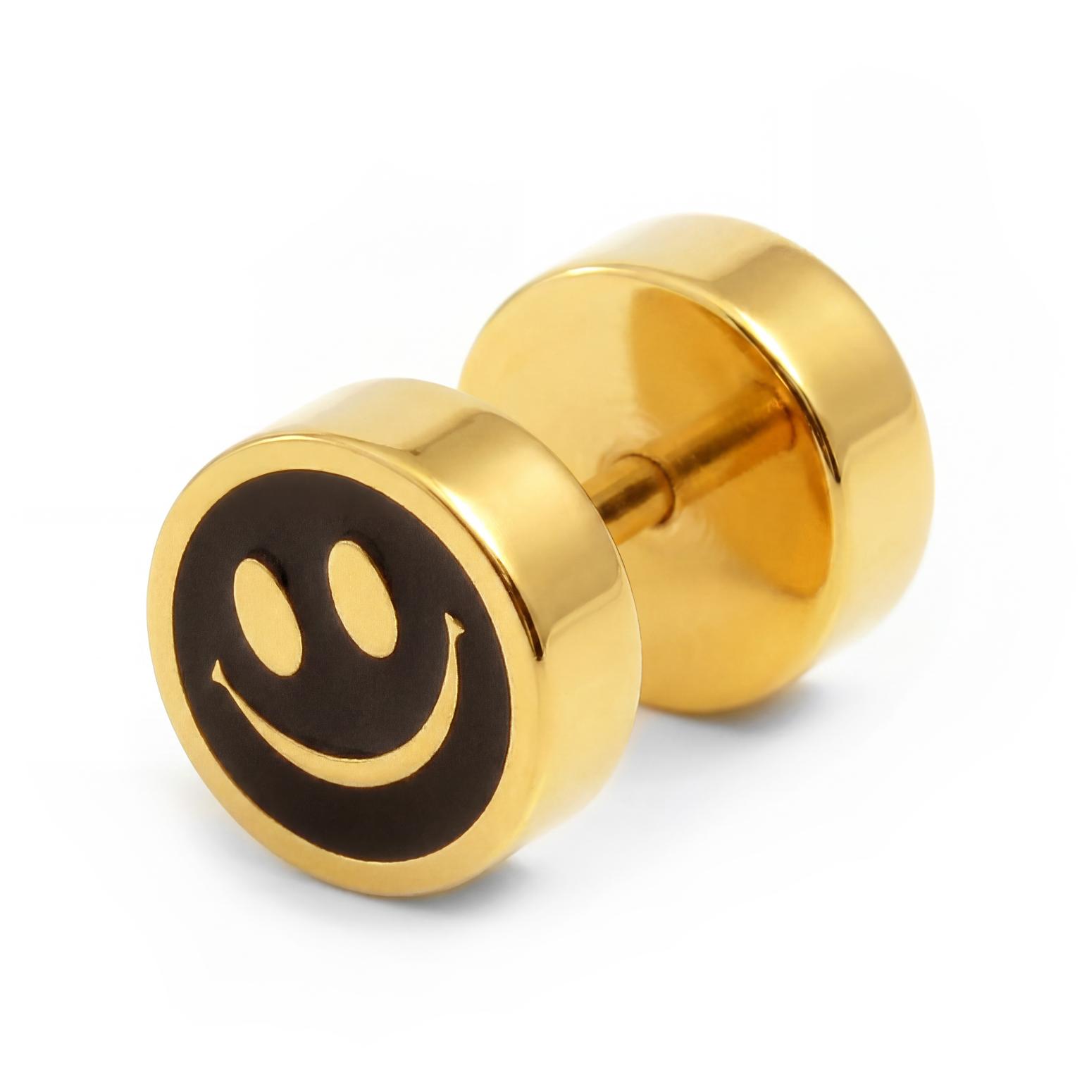 Sentio | Pendiente de Smiley de acero quirúrgico dorado de 8 mm Sentio | Pendiente de Smiley de acero quirúrgico dorado de 8 mm