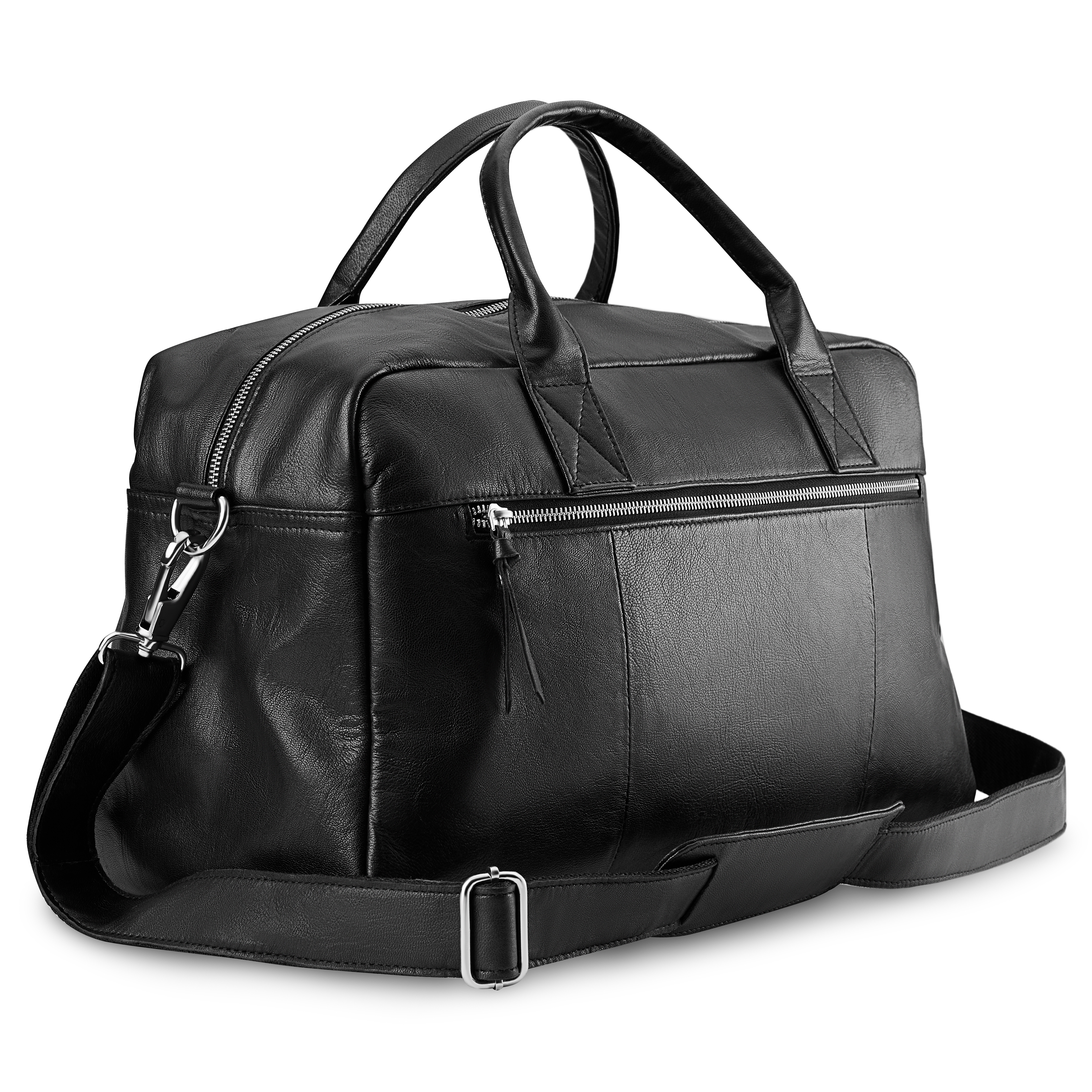 Fidei | Ohut musta full grain -vuohennahkainen viikonloppulaukku - 5