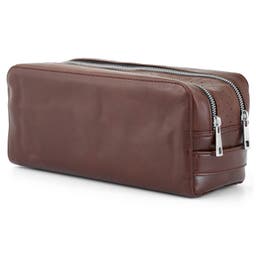 Jasper | Brown Double Zip Leather Wash Bag