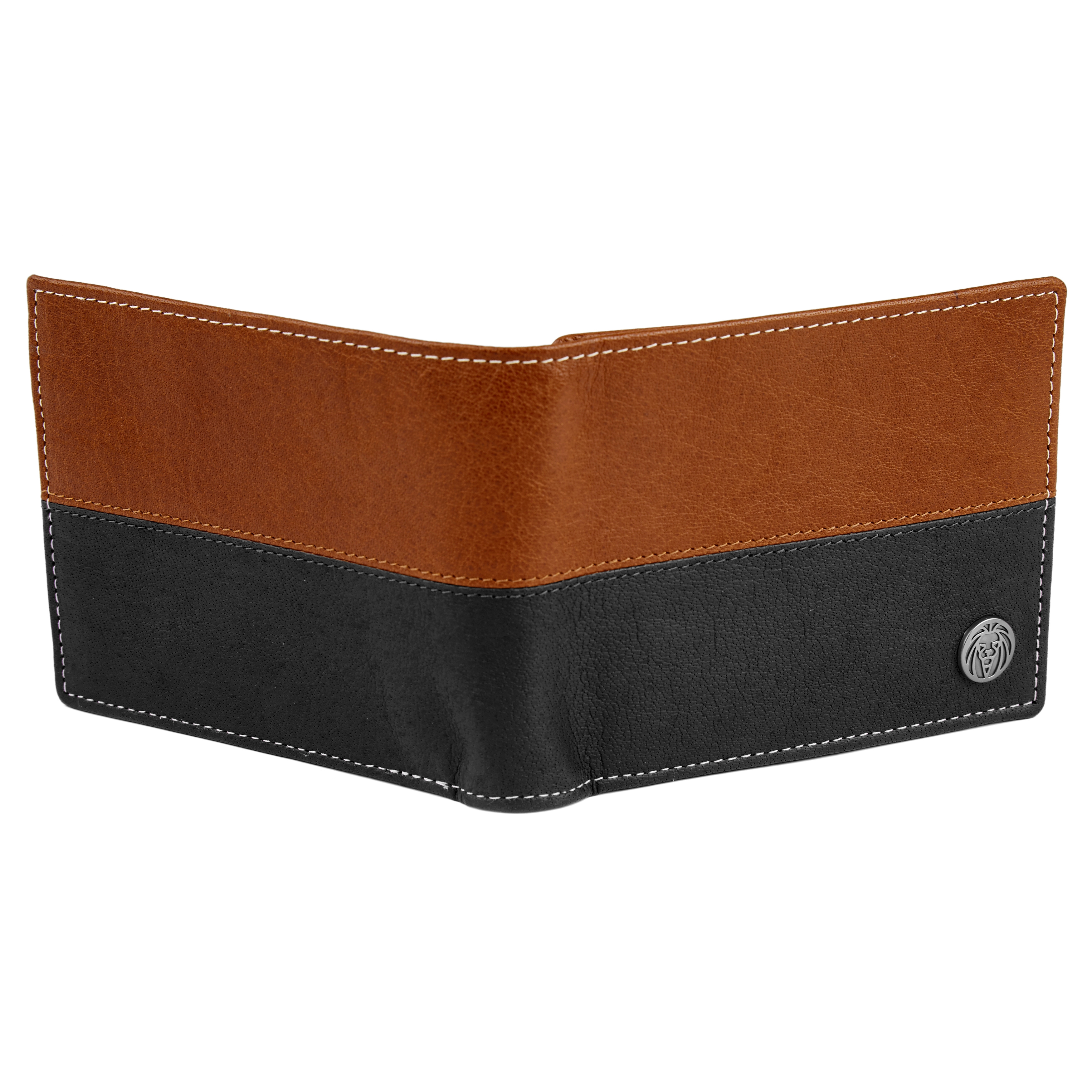 Cartera de cuero negro y canela con costuras Oxford - 4