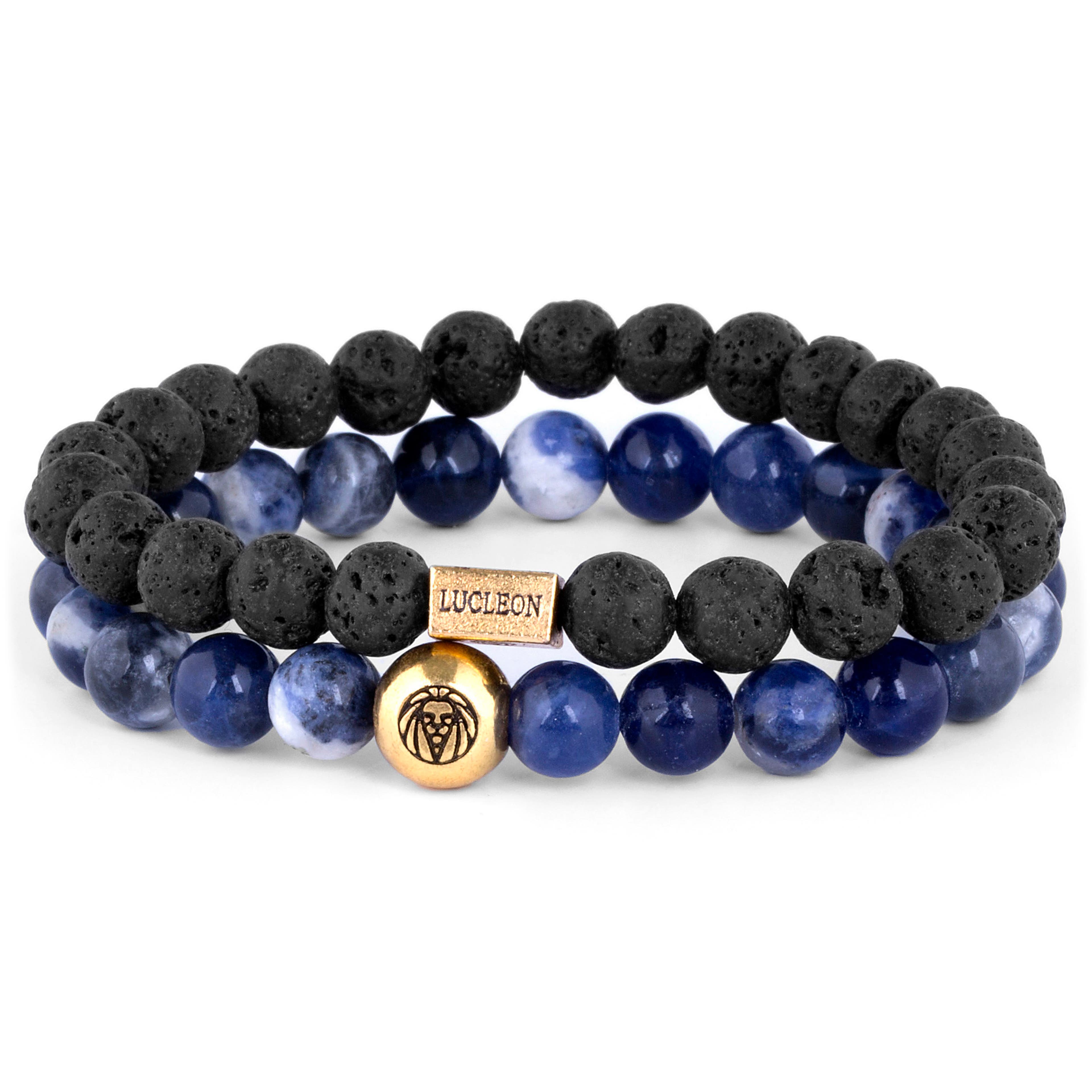 Miro | Black Lava Rock & Blue Agate Bracelet Set