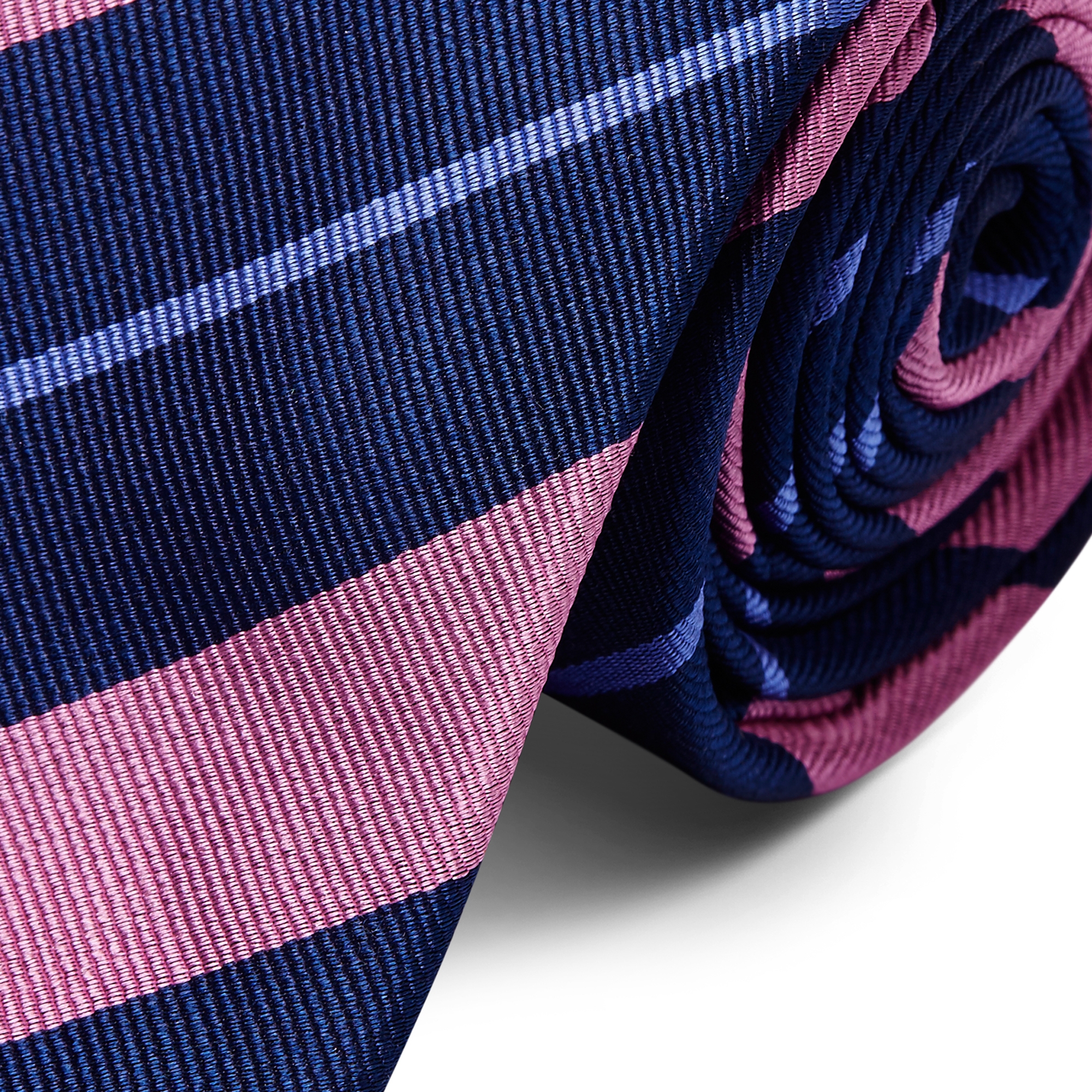 Różowo-pastelowo niebieski krawat jedwabny w paski 6 cm - 2