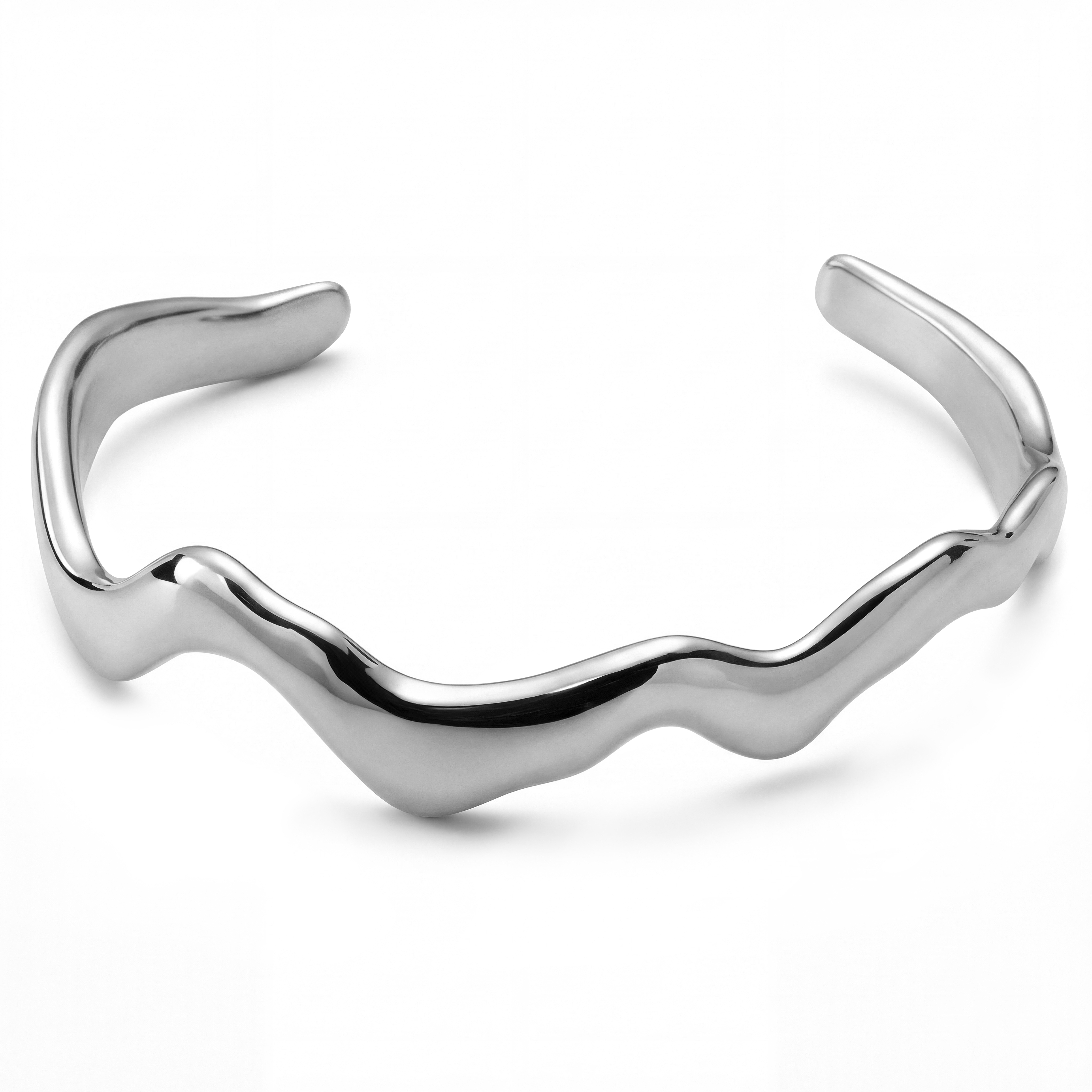 Magma | 7mm Silver‑Tone Stainless Steel Bold Wavy Cuff Bracelet
