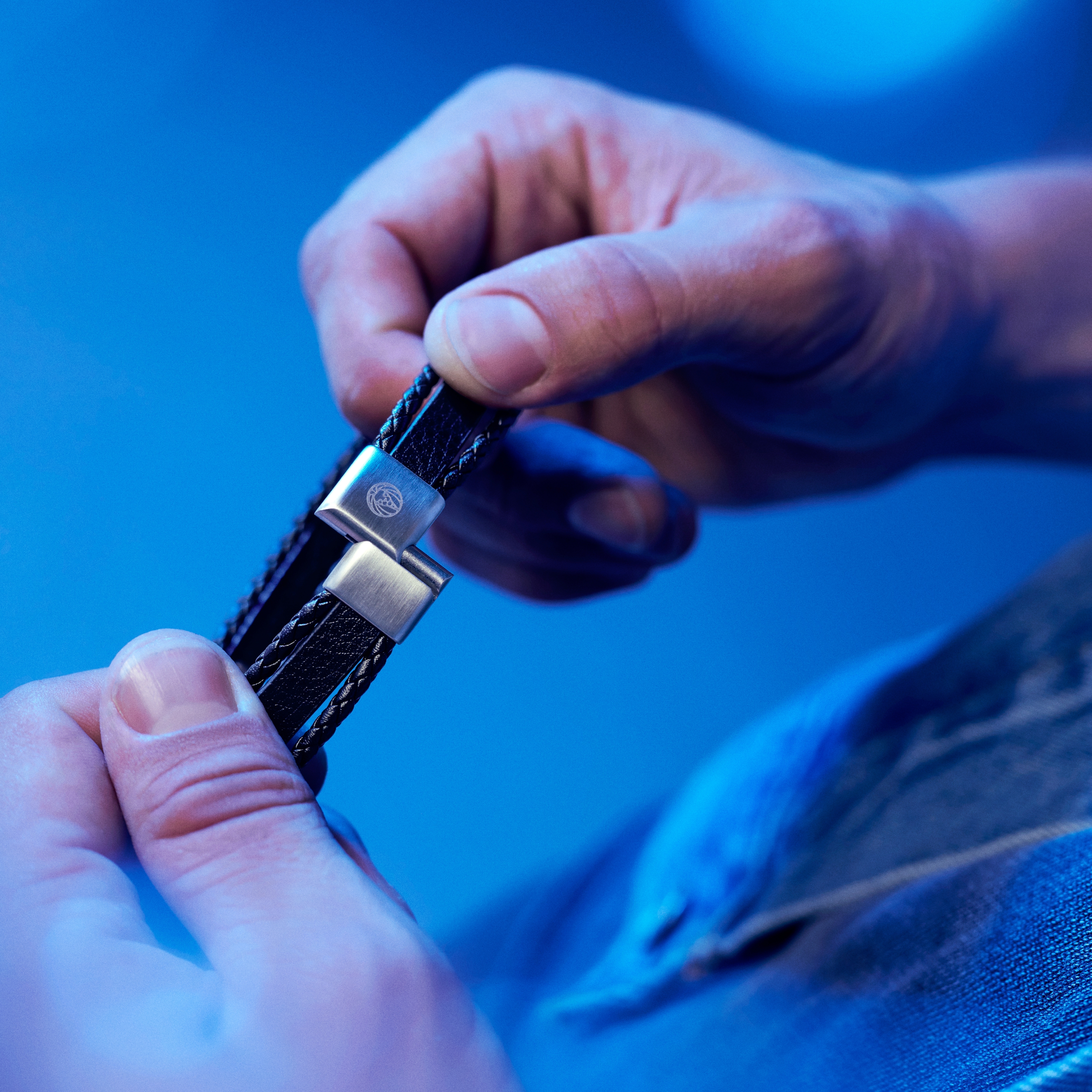 Nomen | Triple Silver-tone and Black Leather Bolo Weave ID Bracelet - 3