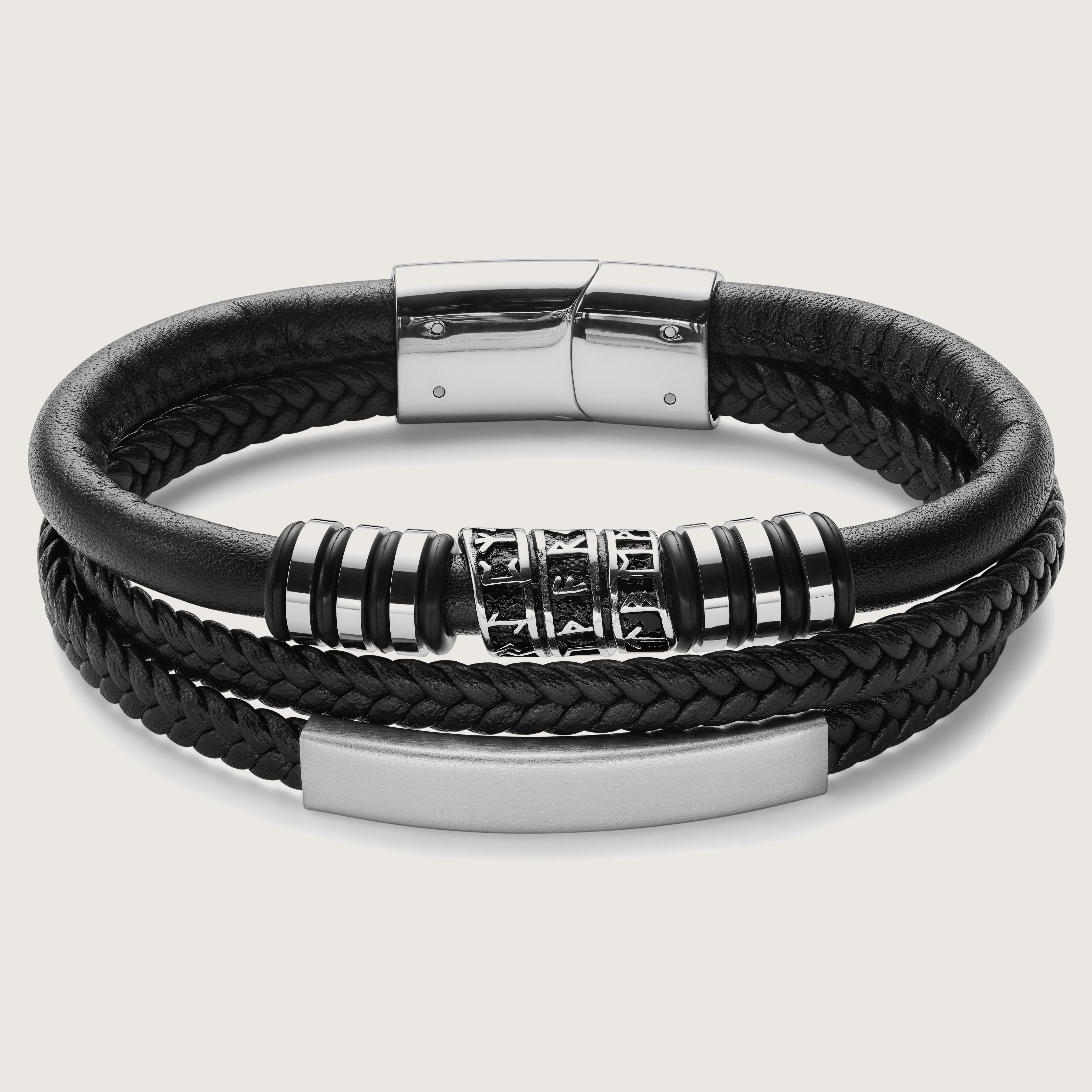 Bracelet En Cuir Synthétique Tressé Noir - Fermoir Mousqueton - Style Simple Et Chic - Neuf